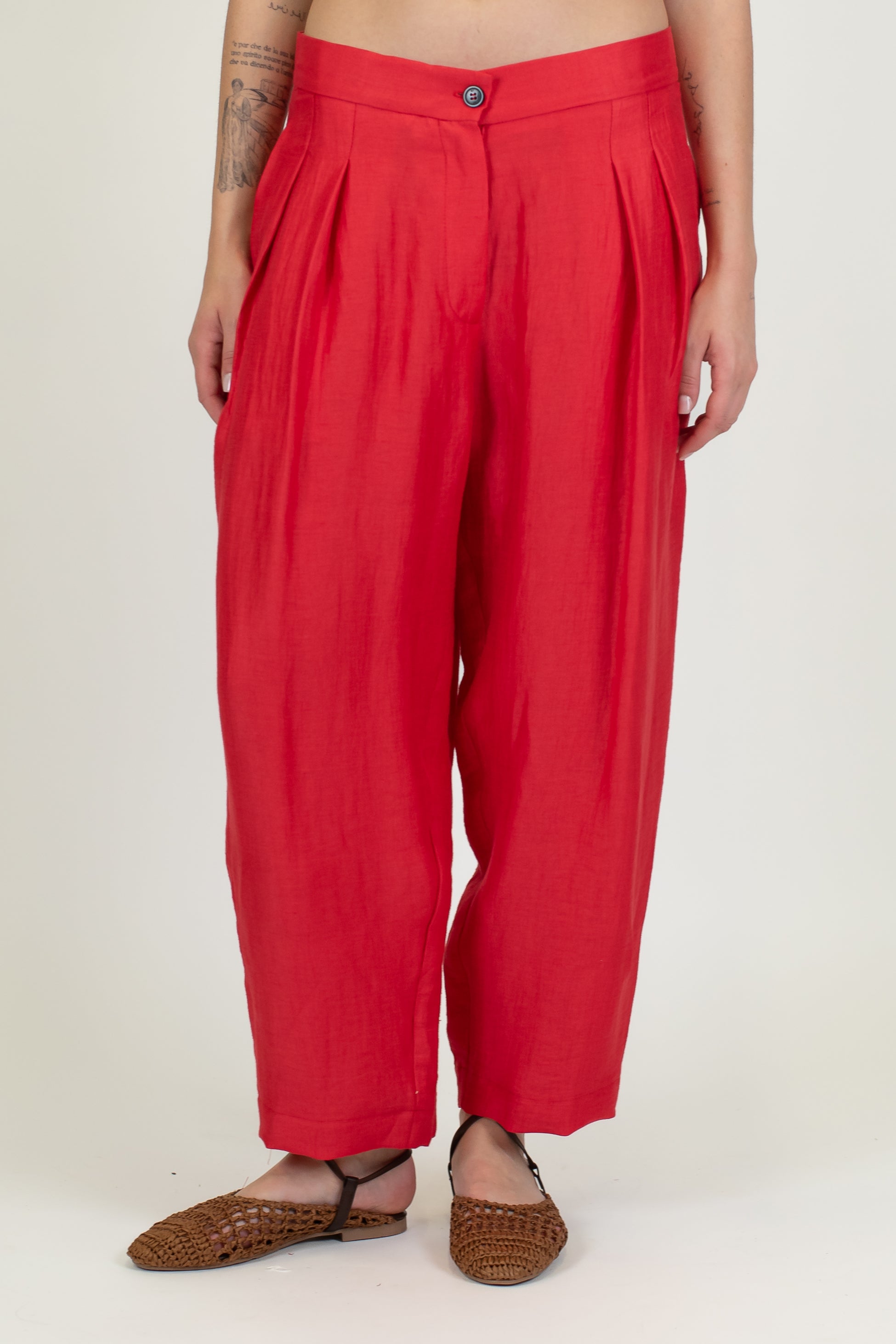 Maryley - Pantalone balloon con pinces in lino