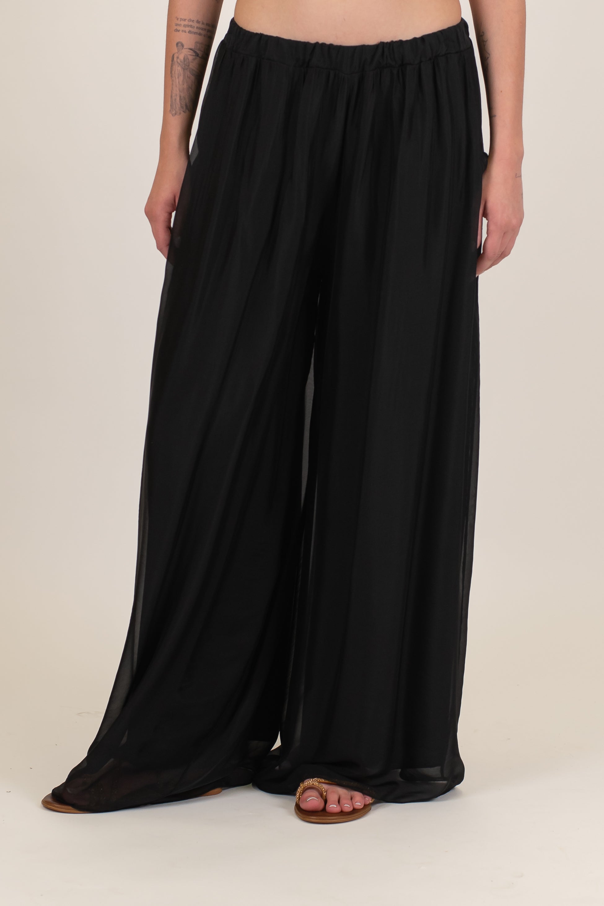 Haveone - Pantalone palazzo in misto viscosa e seta con elastico in vita