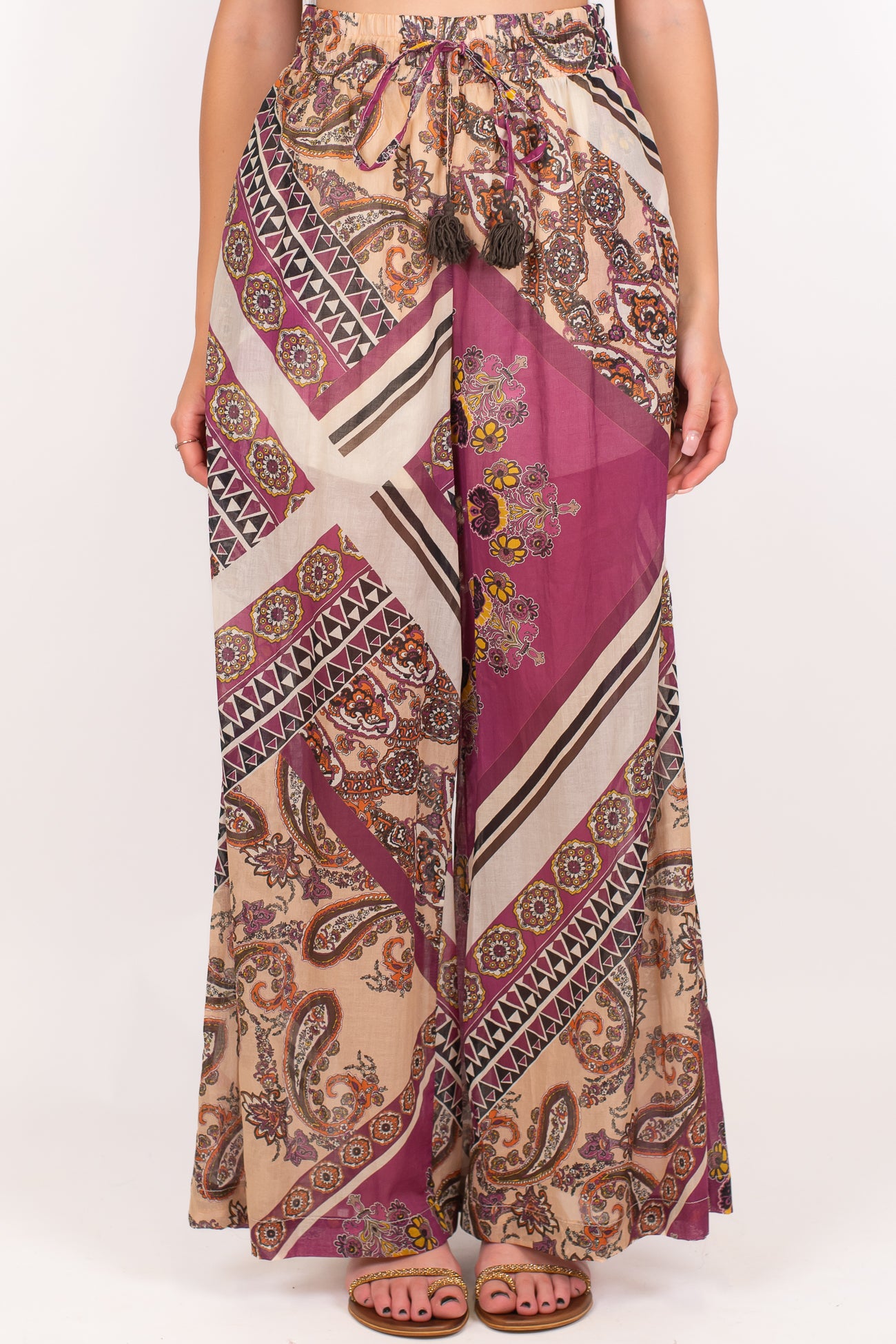 Tensione in - Pantalone palazzo fantasia astratta con coulisse