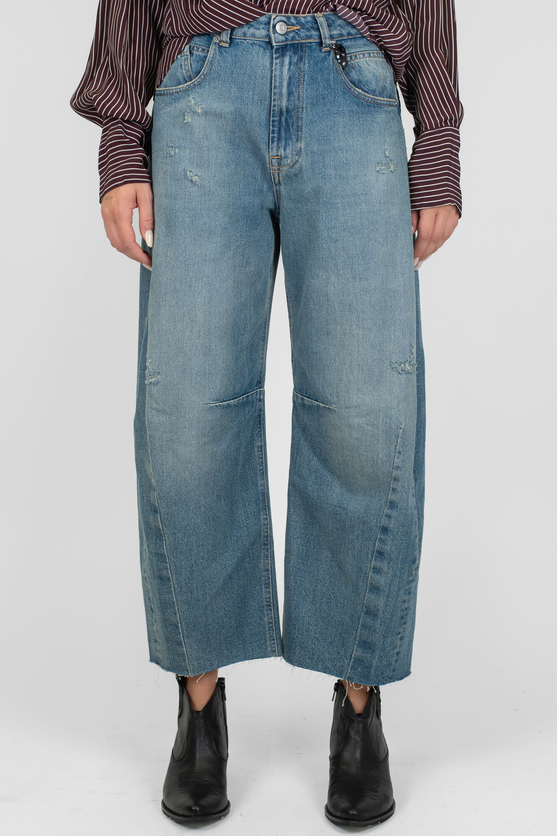 Haveone - Jeans balloon modello Barbara lavaggio medio sfrangiato sul fondo