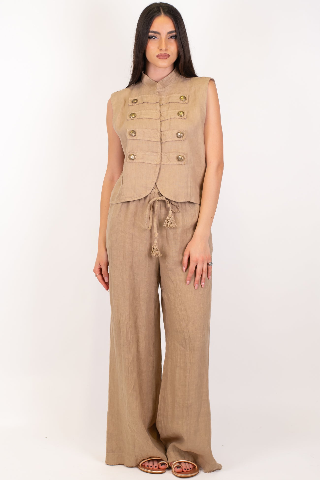 Motel - Pantalone palazzo in puro lino con coulisse