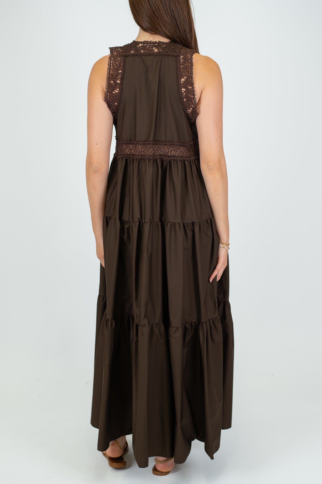 Maryley - Abito lungo con balze e profili in crochet