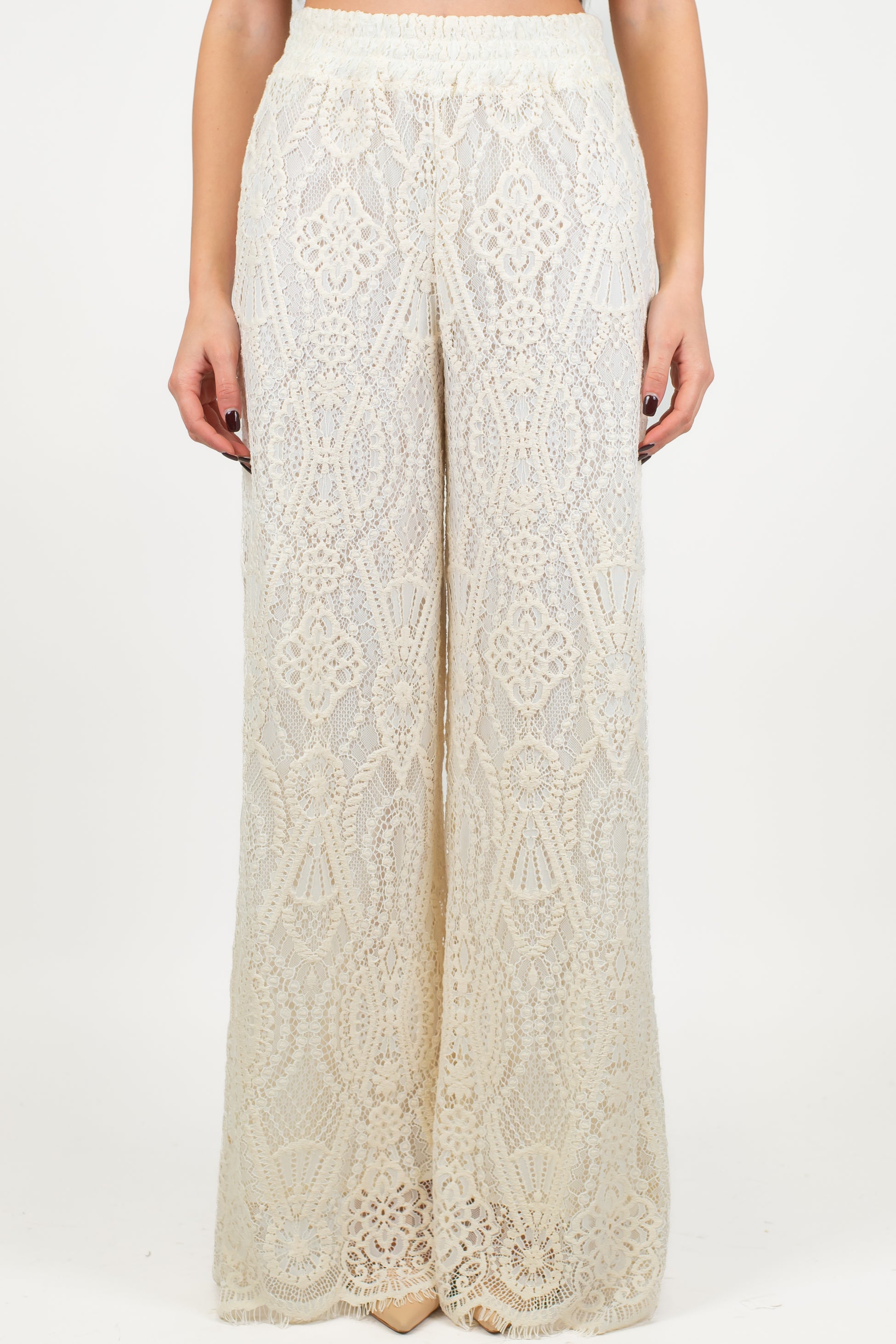 Motel - Pantalone palazzo in crochet con elastico in vita