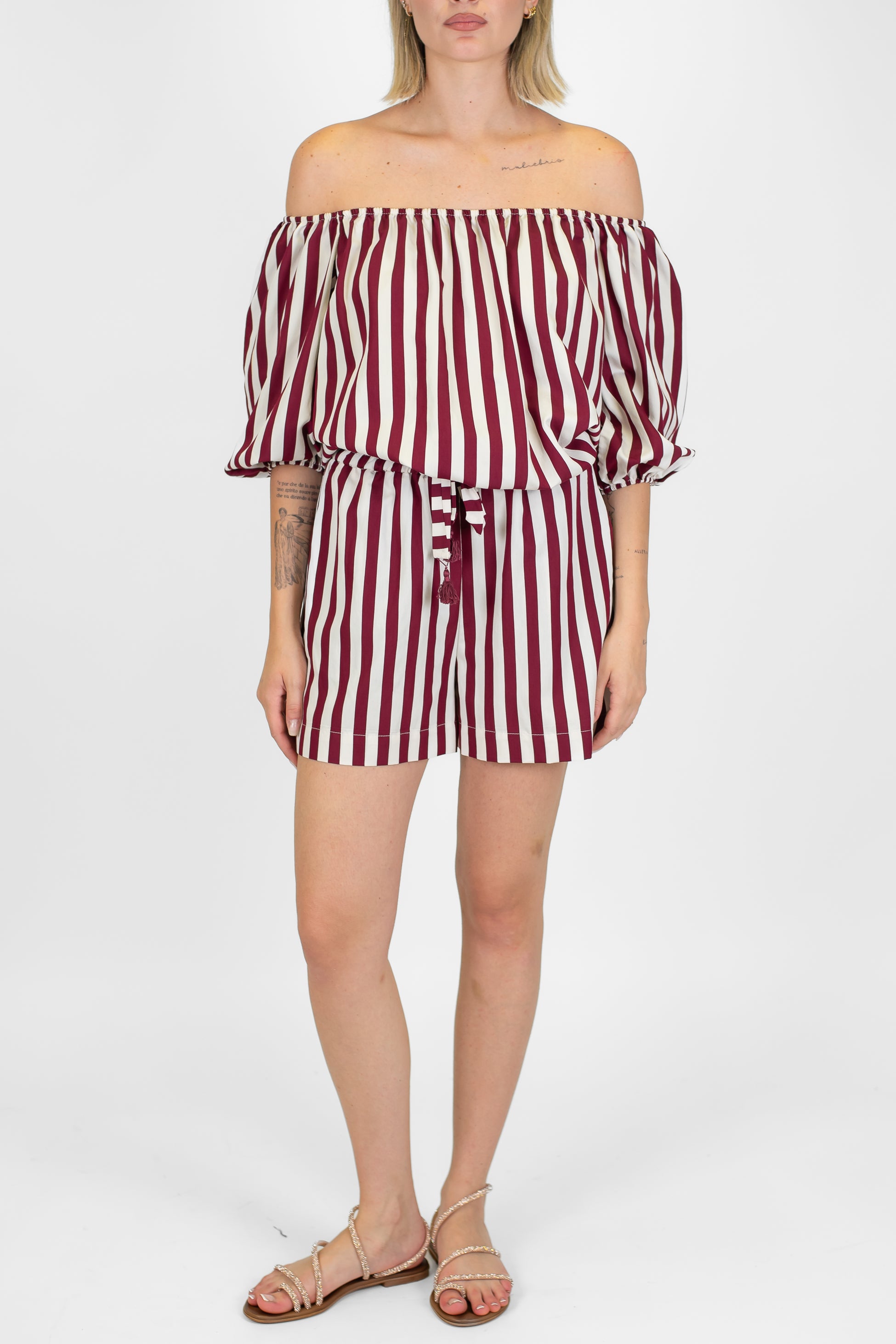 Motel - Shorts fantasia righe in viscosa leggera con coulisse