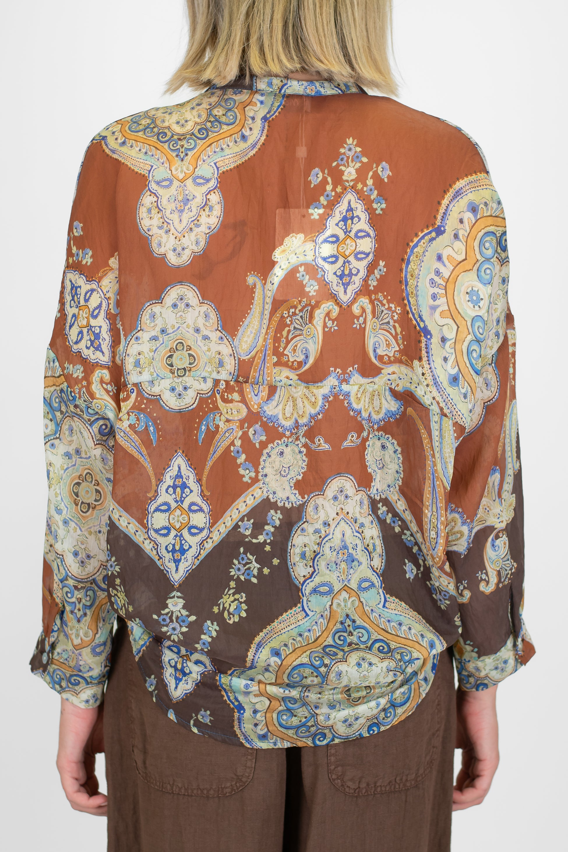 Motel - Camicia fantasia astratta in lyocell con collo coreano