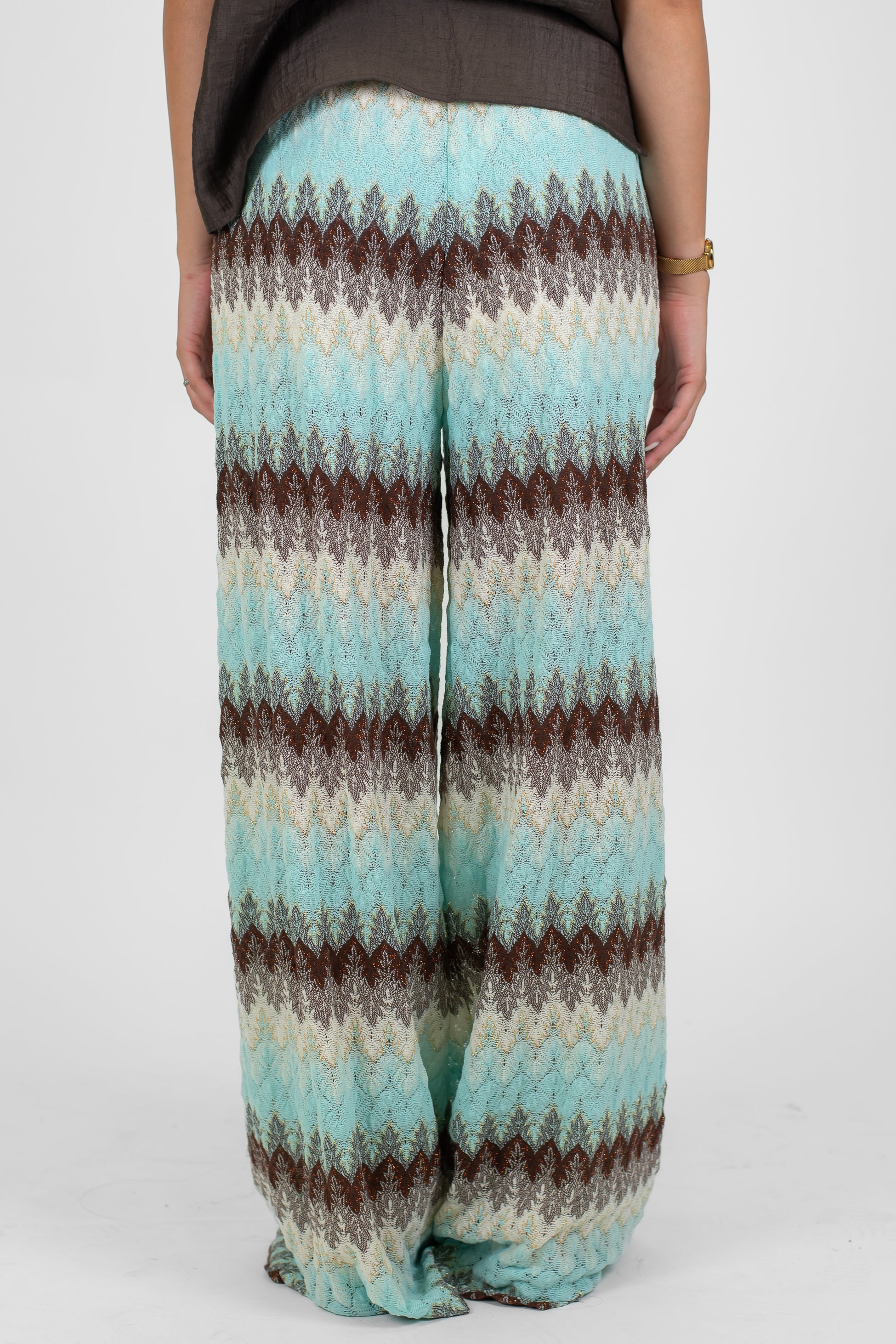 Tensione in - Pantalone palazzo fantazia zig zag multicolor con elastico in vita