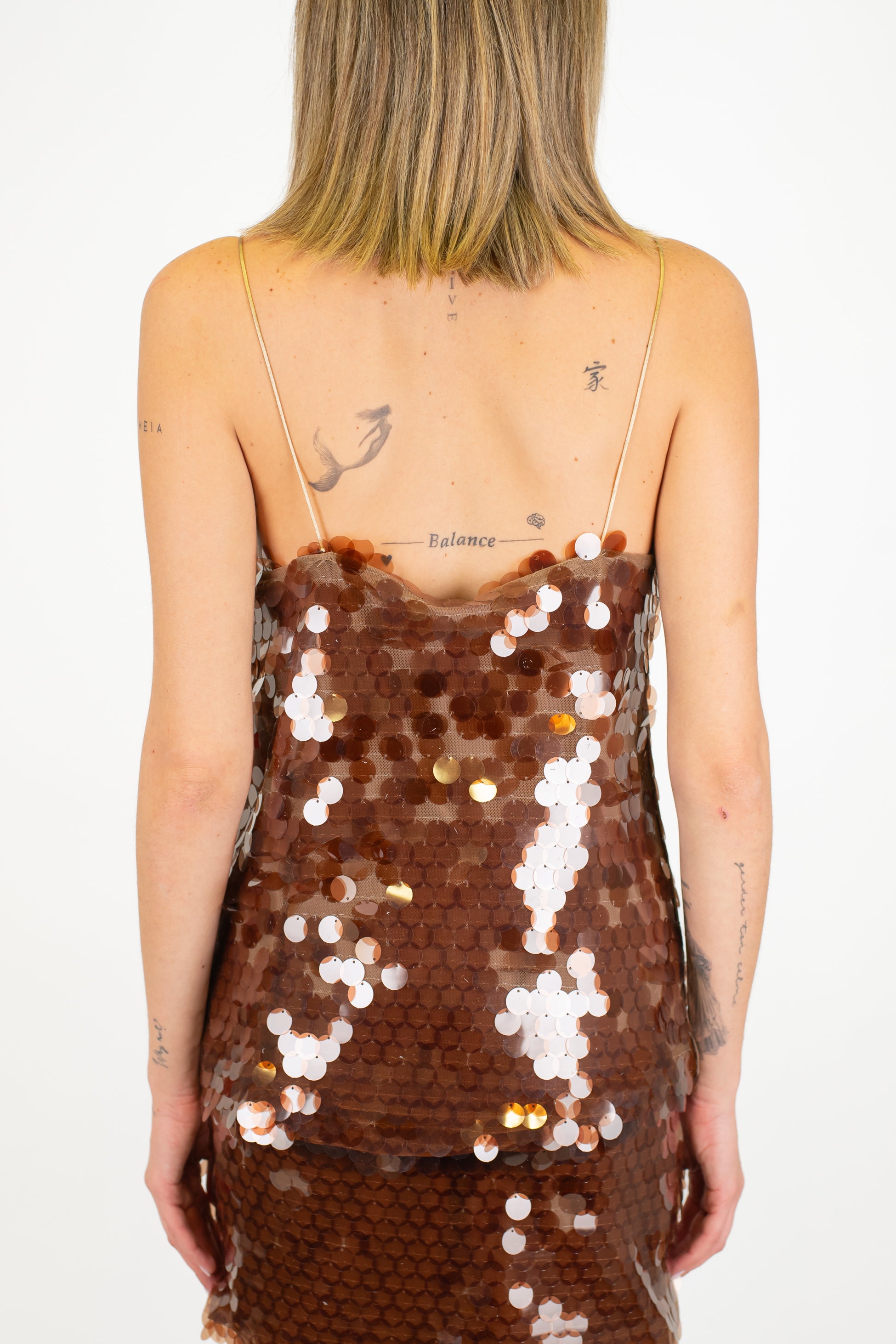 Tensione in - Top paillettes con bretelline