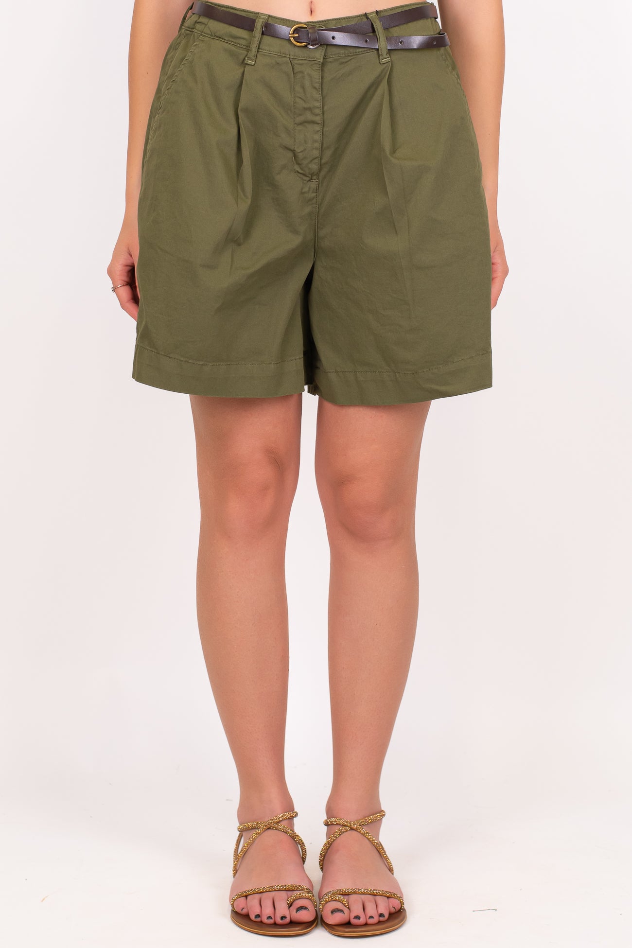 Dixie - Bermuda in cotone con pinces ed elastico sul retro