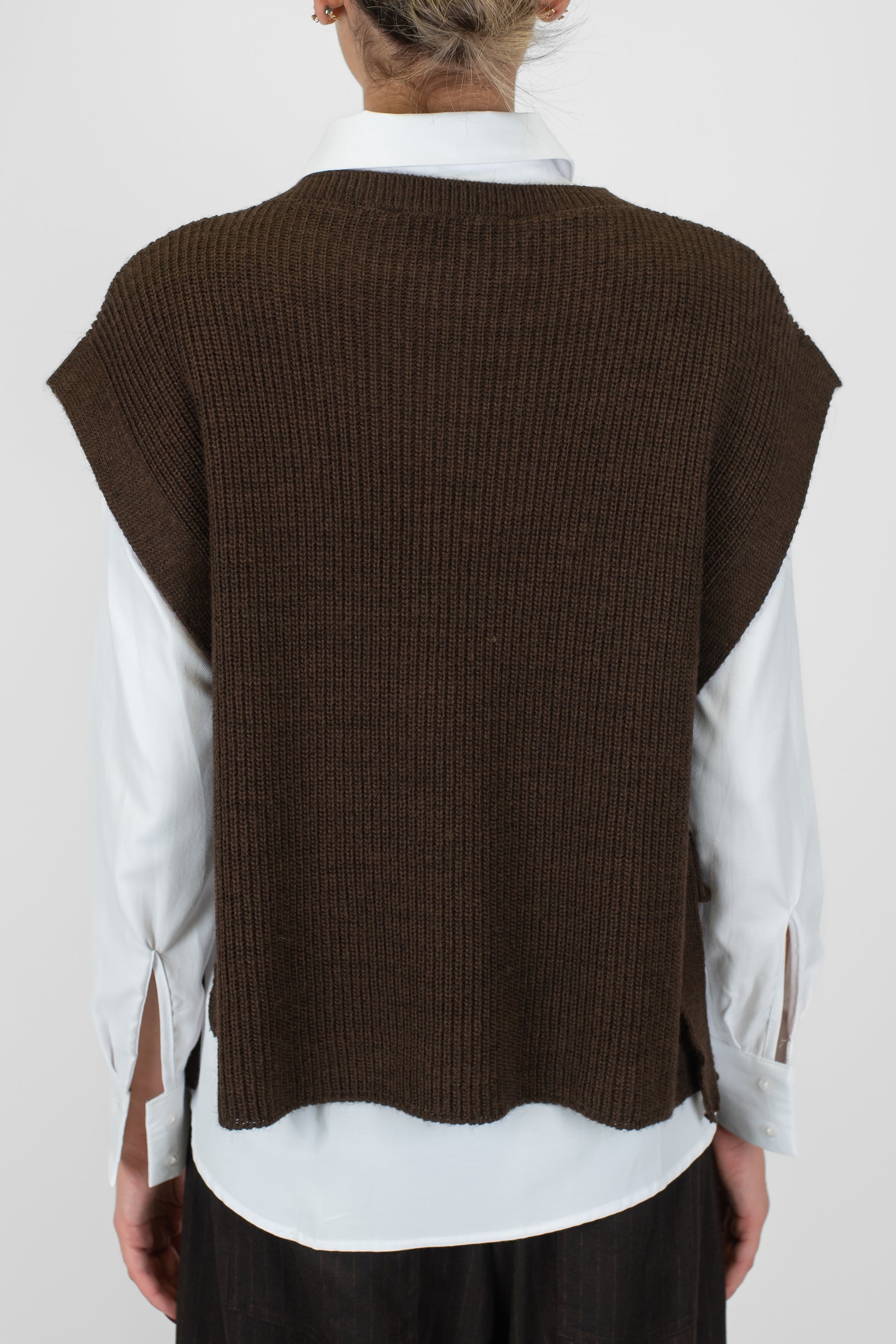 Haveone - Gilet in maglia a costine con fiocchi laterali