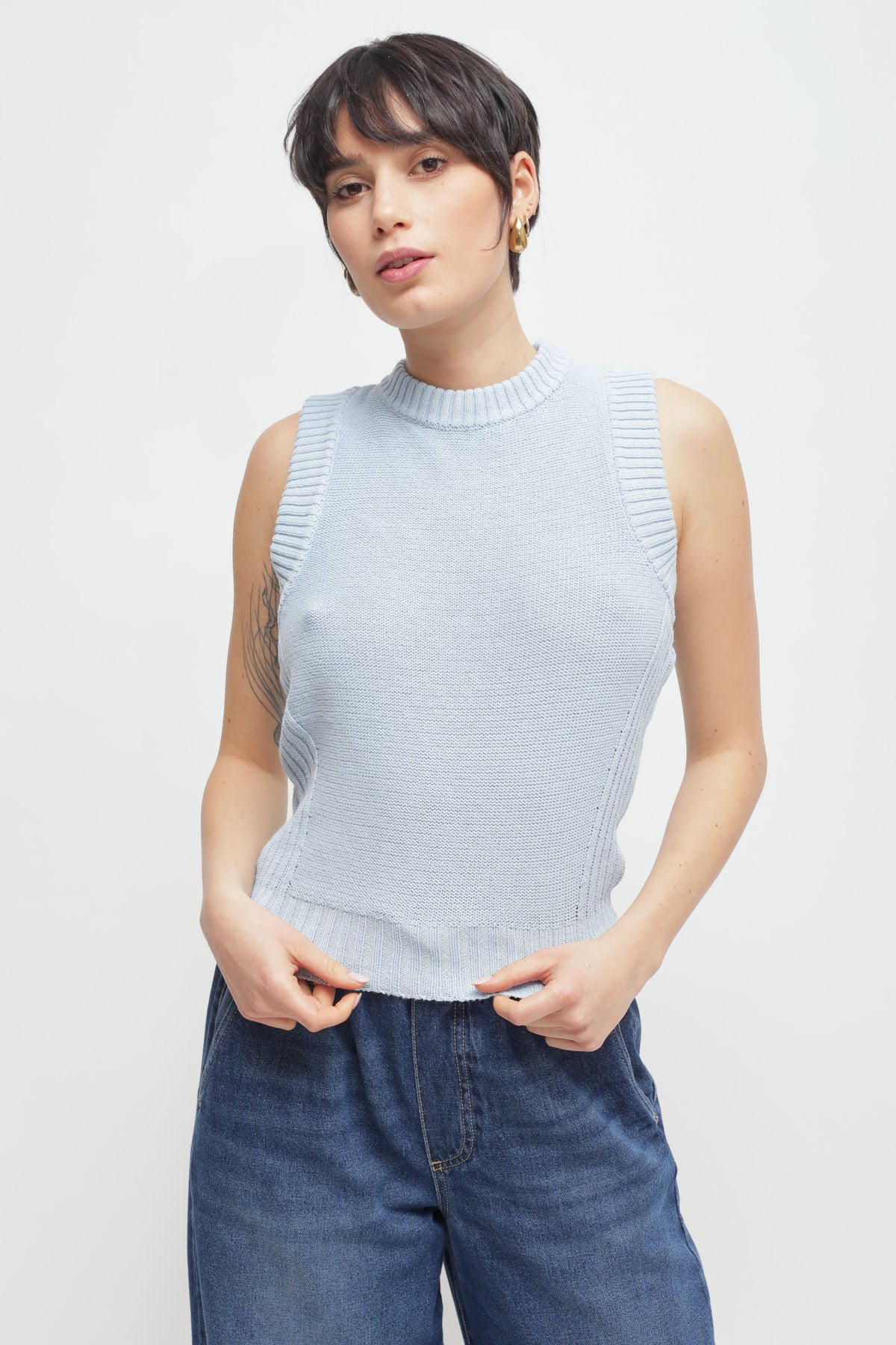 Maryley - Maglia giromaniche a costine in cotone