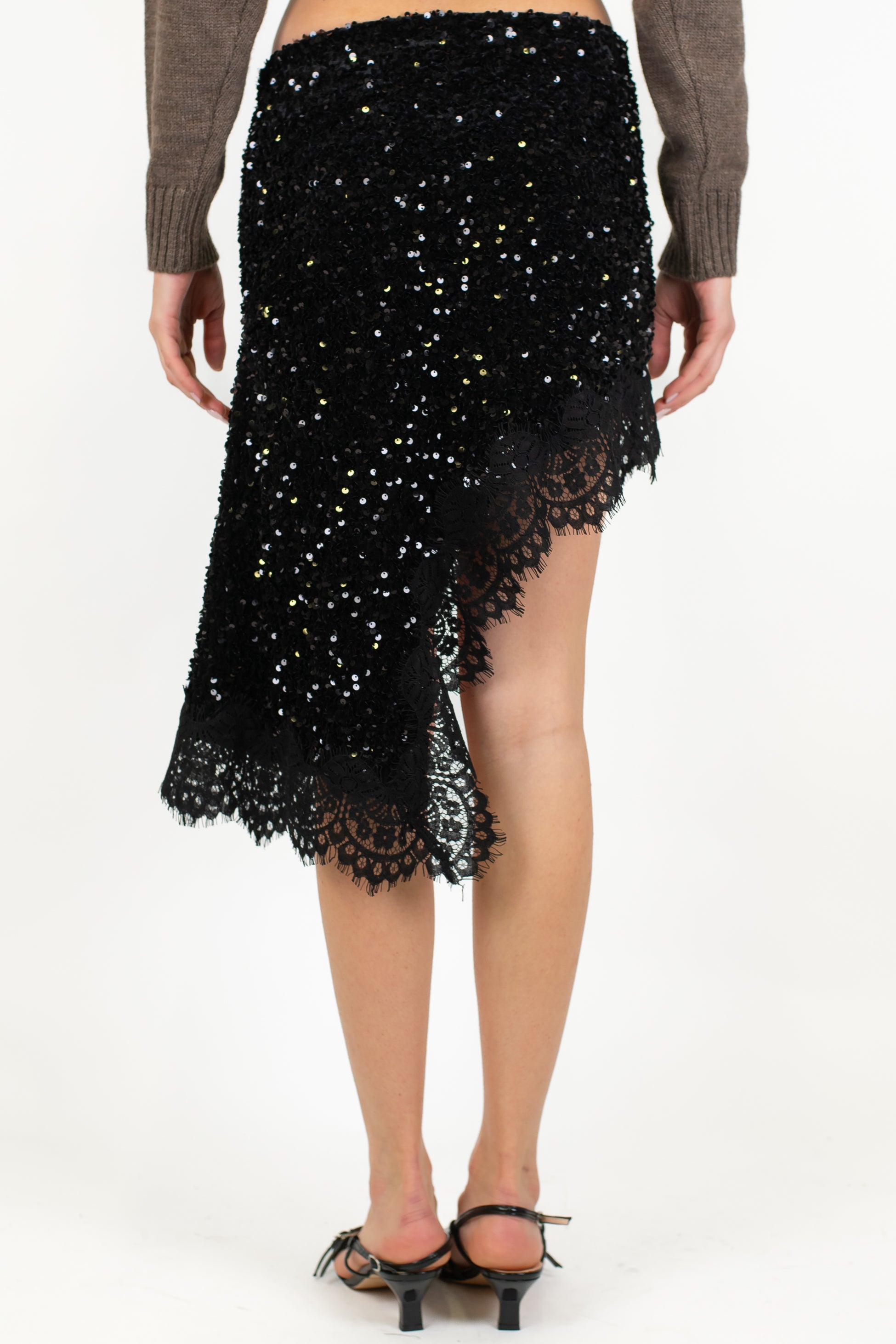 Motel - Gonna asimmetrica in paillettes con orlo in pizzo