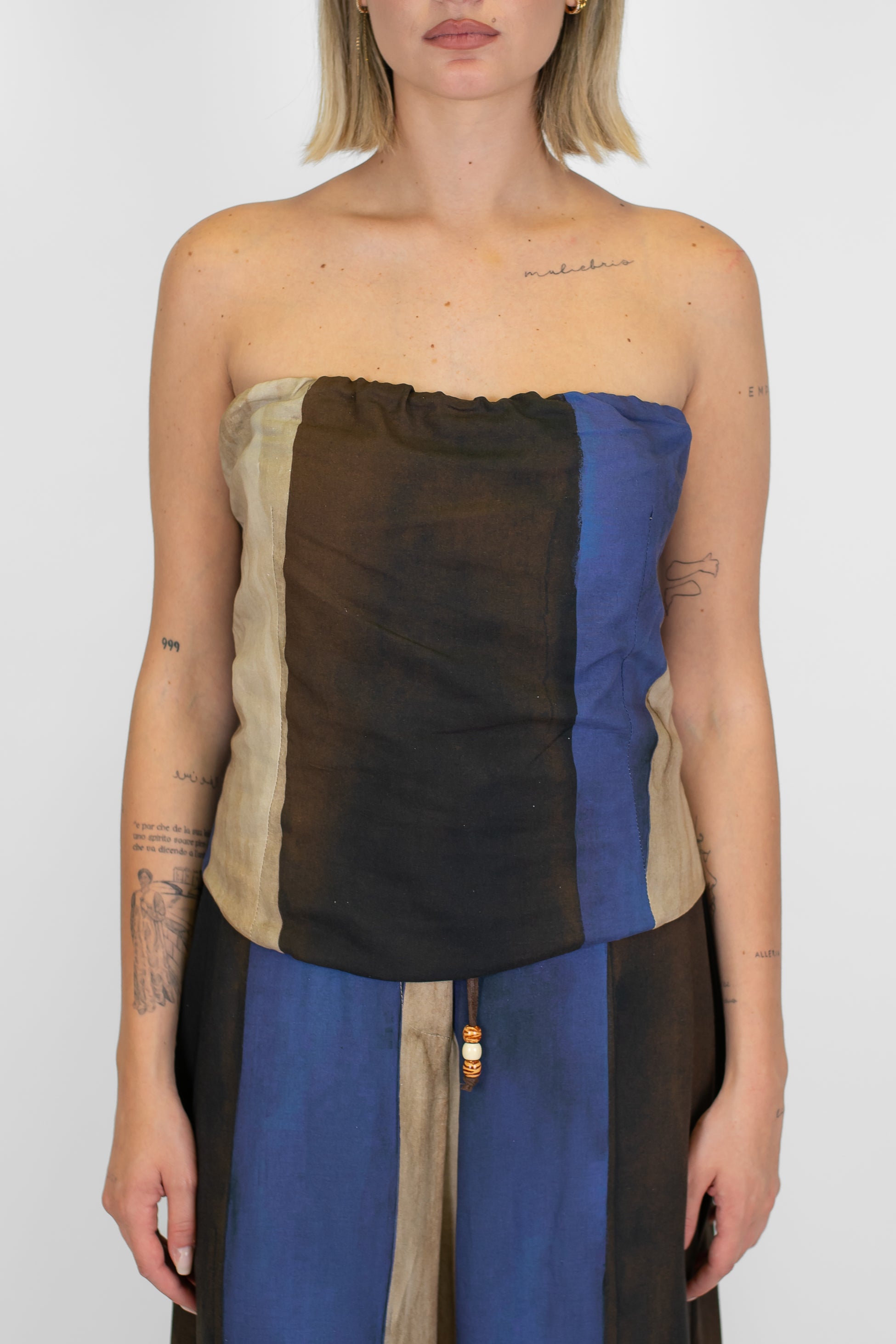 Motel - Top a fascia multicolor in misto viscosa e lino