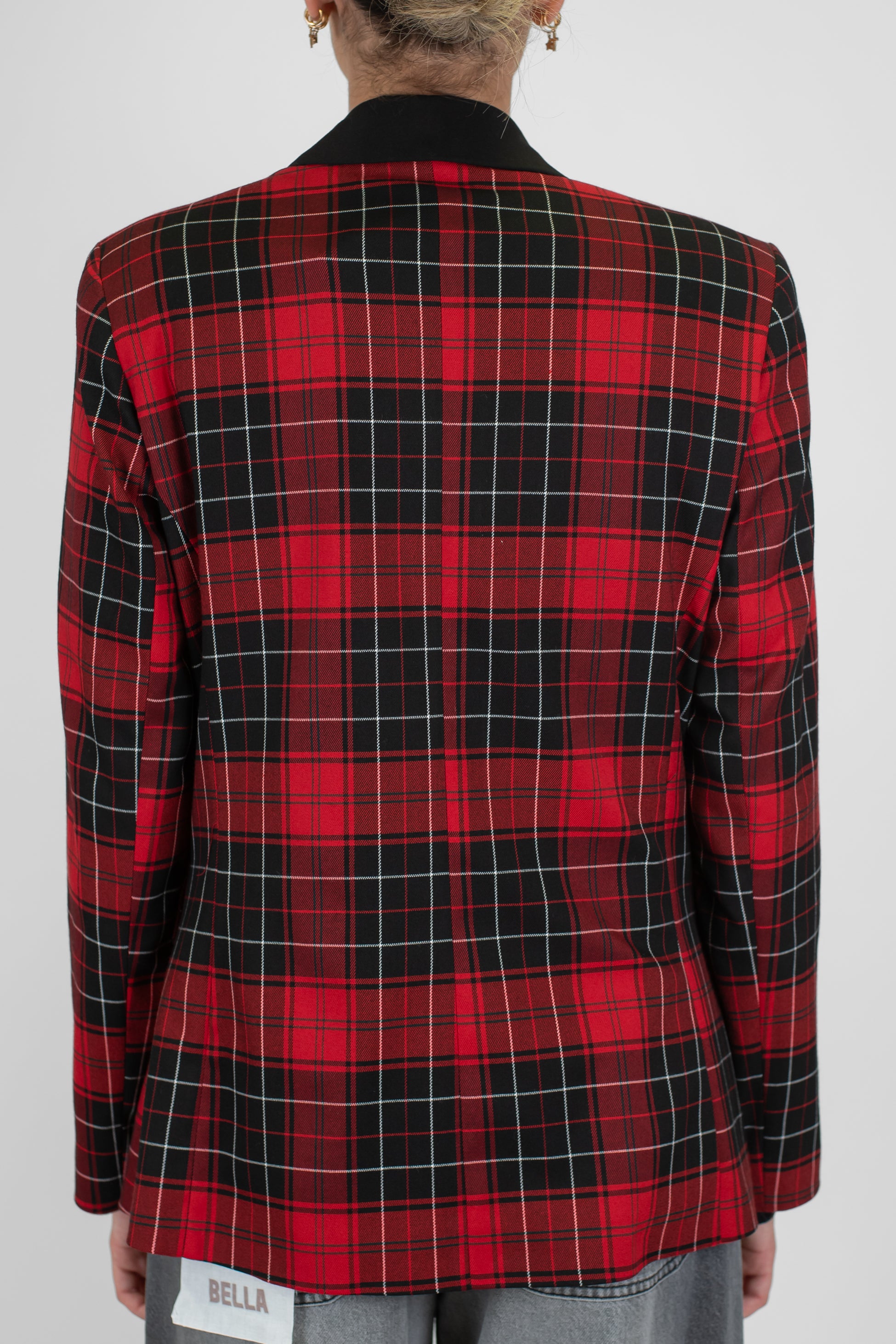 Motel - Giacca doppiopetto fantasia tarta con bottoni e rever a contrasto con spille