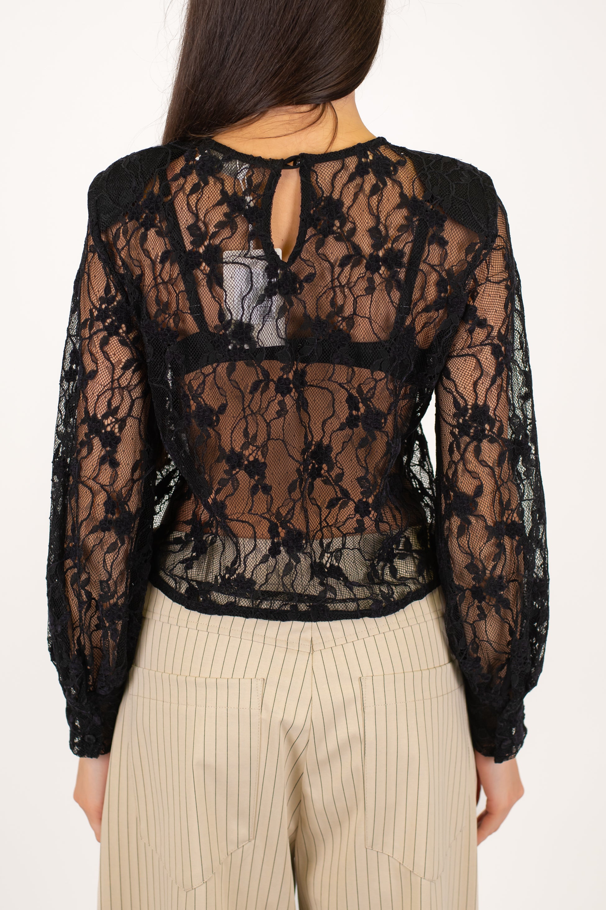 Motel - Blusa in pizzo con ricami floreale e spalline