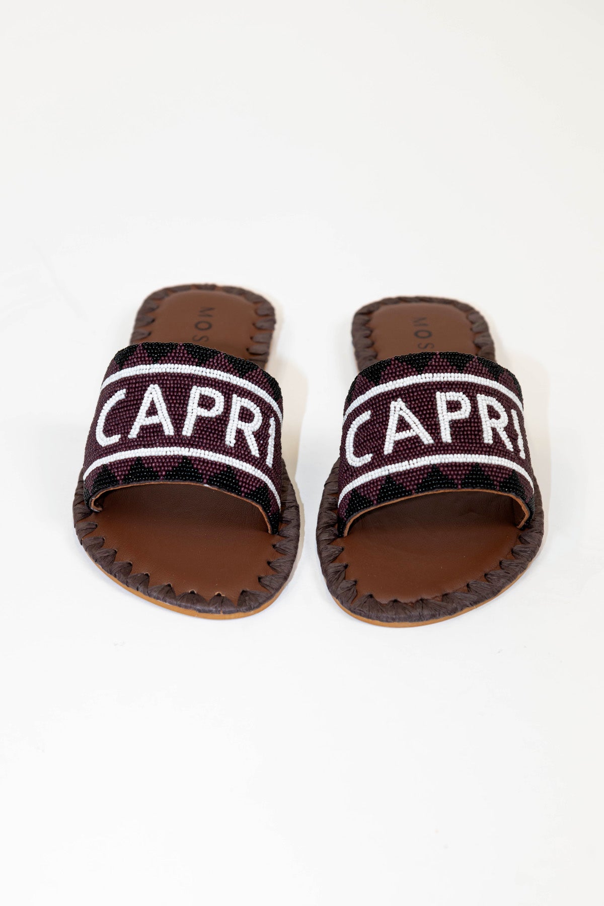 Mosaic - Ciabattina con fascia decorata da perline e scritta