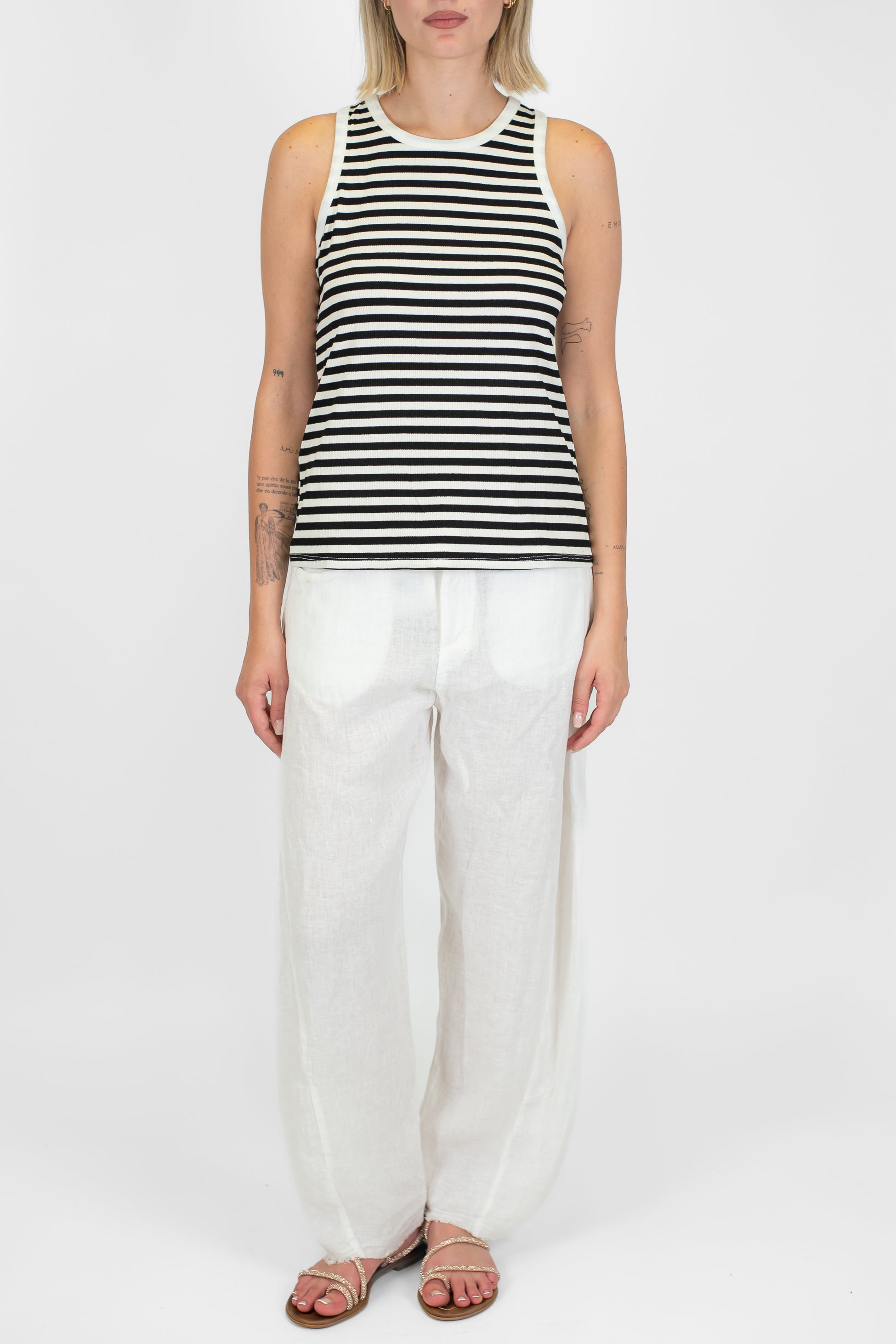 Tensione in - Pantalone balloon 100% lino sfrangiato sotto