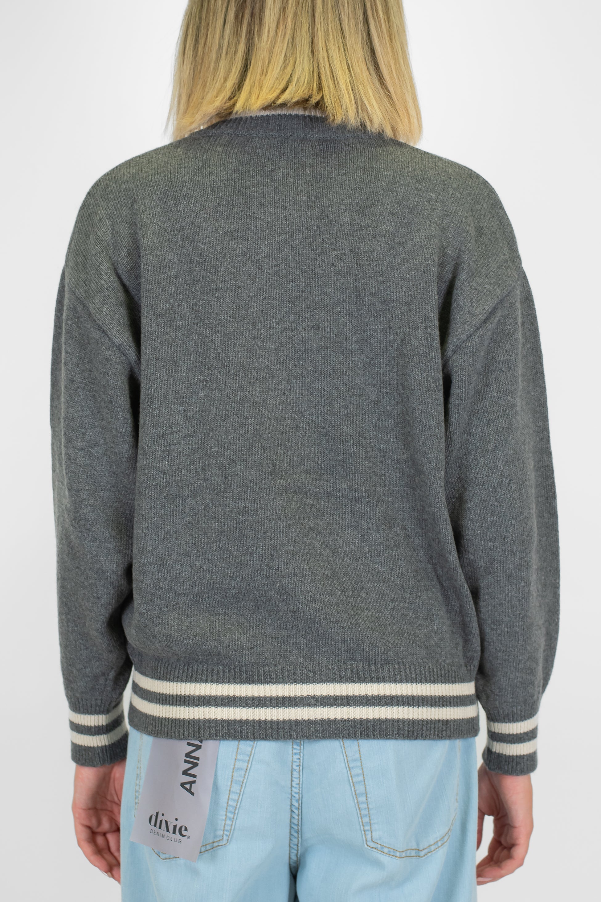 Kontatto - Bomber in maglia misto lana e cashmere con profili a contrasto e chiusura con bottoni