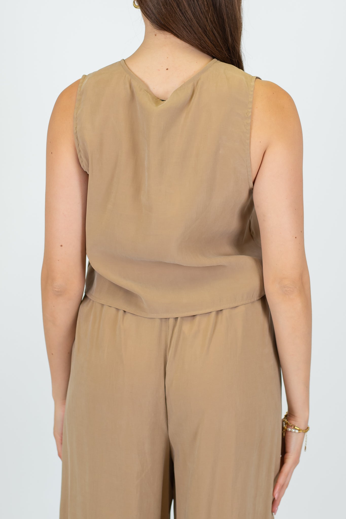 Haveone - Coordinato Gilet con lacci e pantalone palazzo in cupro