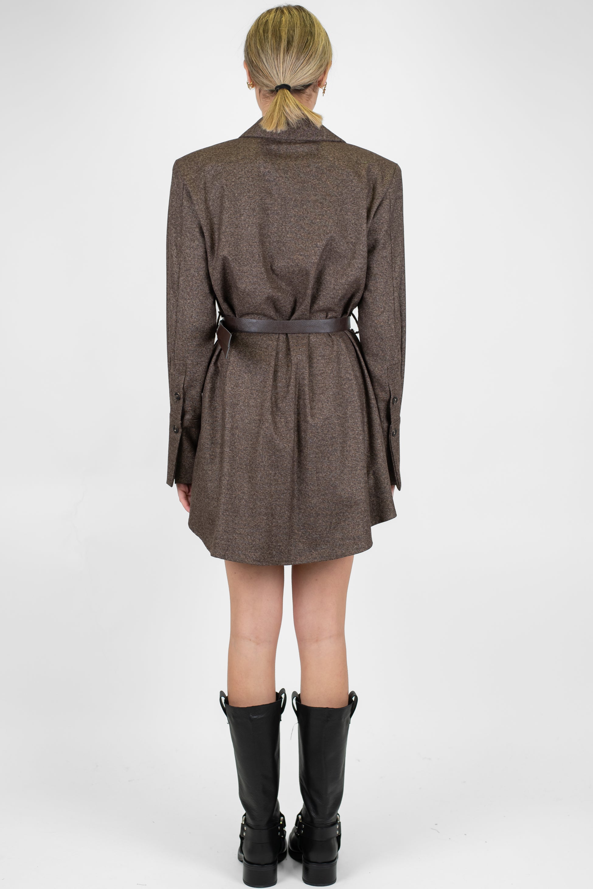 Motel - Abito corto fantasia sale e pepe con spalline e doppia cintura