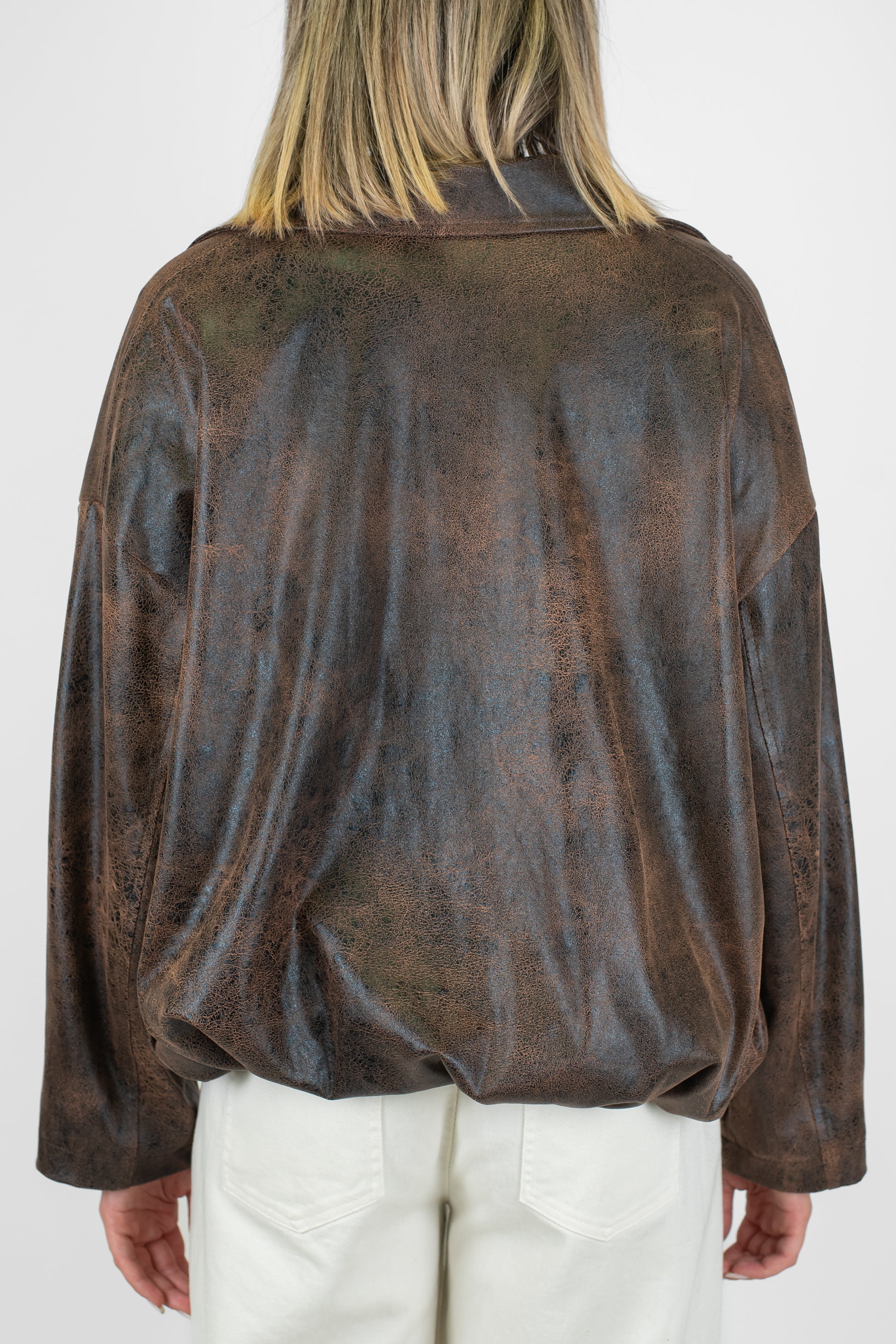 Haveone - Giubbino in ecopelle over con chiusura zip