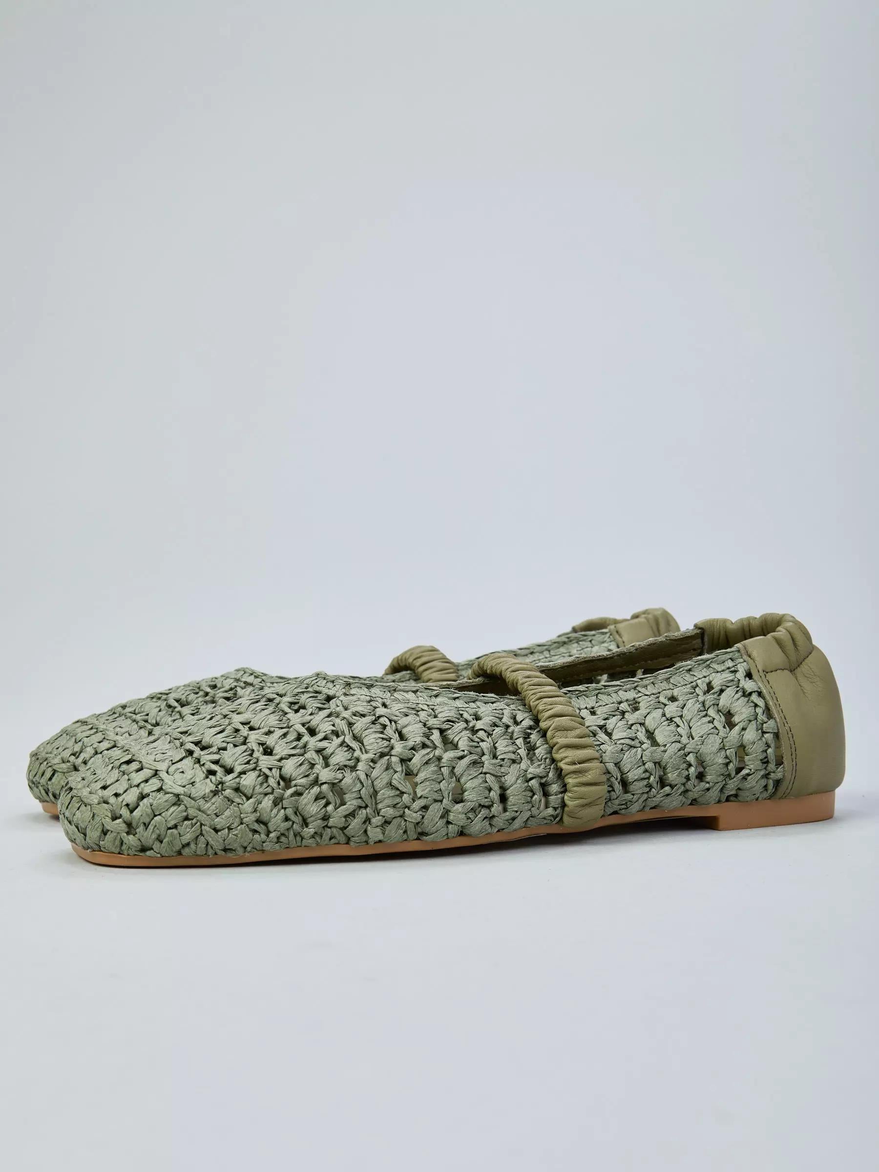 Ovyé - Ballerina in rafia con elastico e retro in pelle