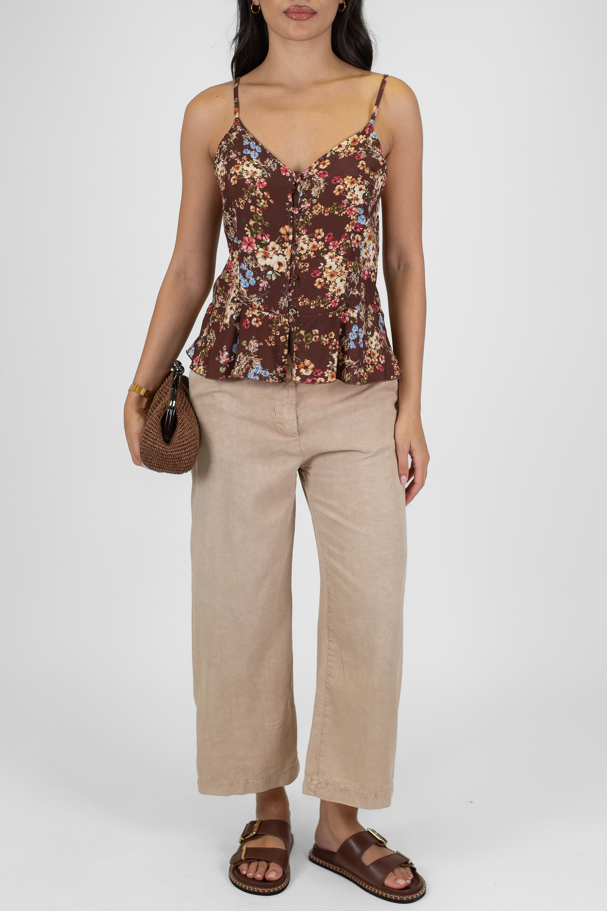 Please - Pantalone reuglar crop in misto lino e lyocell