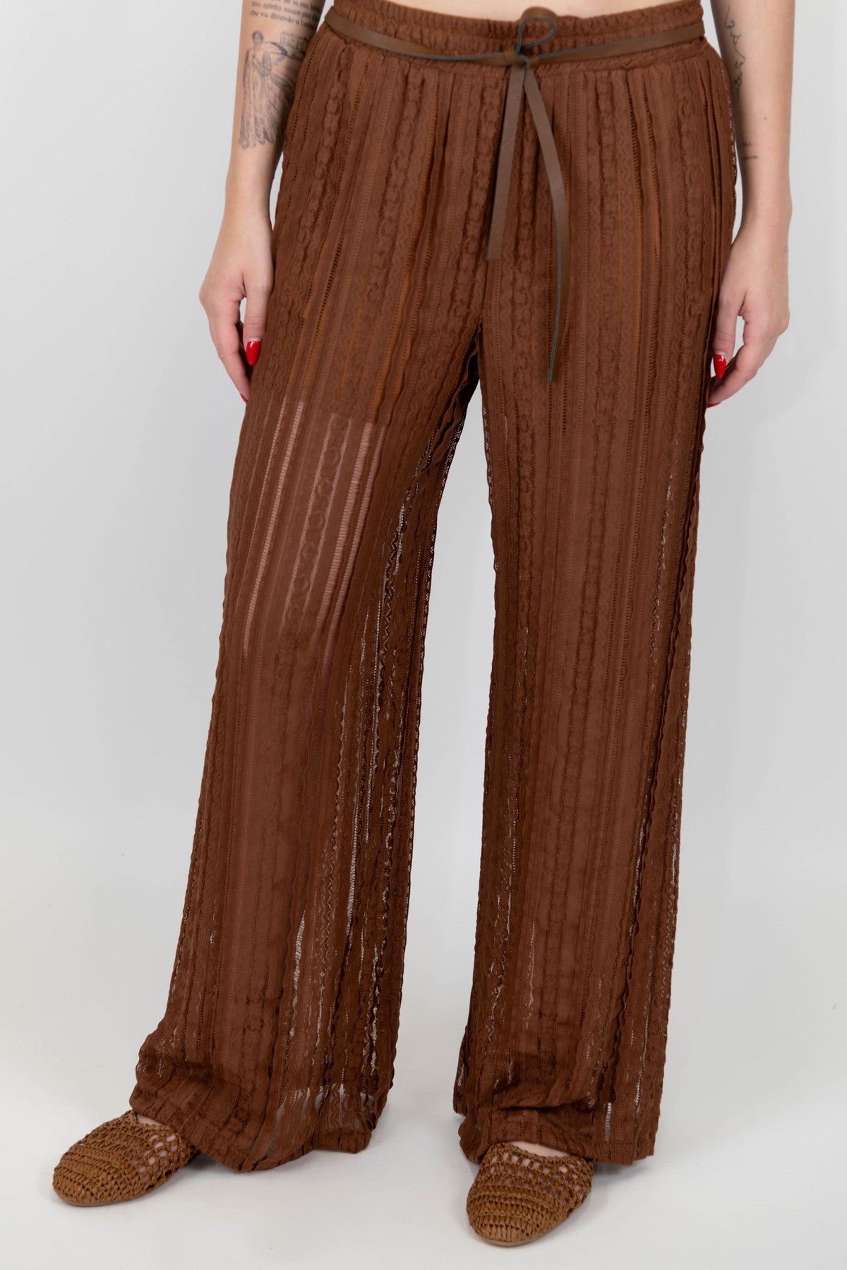 Motel - Pantalone palazzo a righe ricamate con elastico in vita