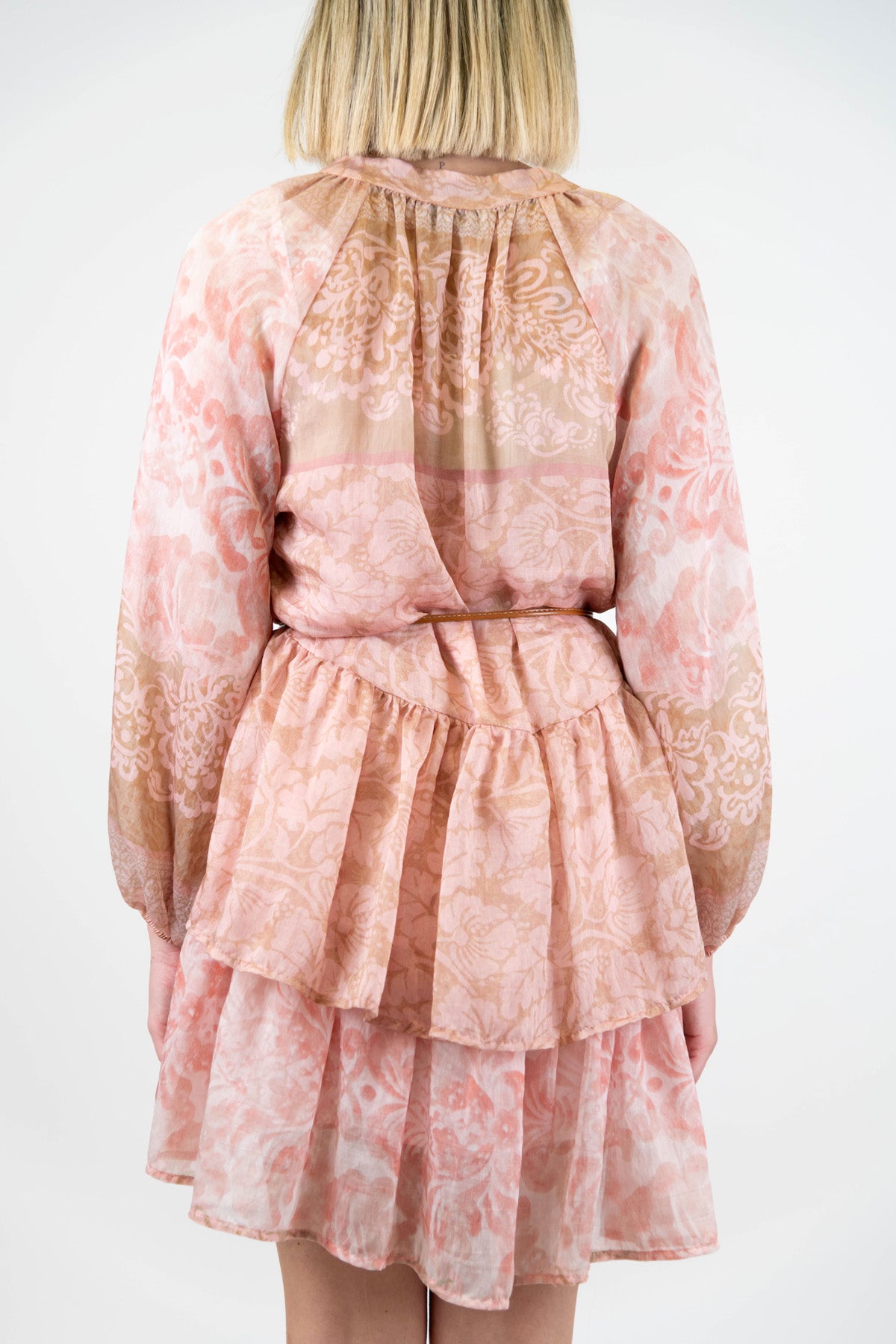 Motel - Abito corto fantasia floreale astratta in lyocell con collo coreano