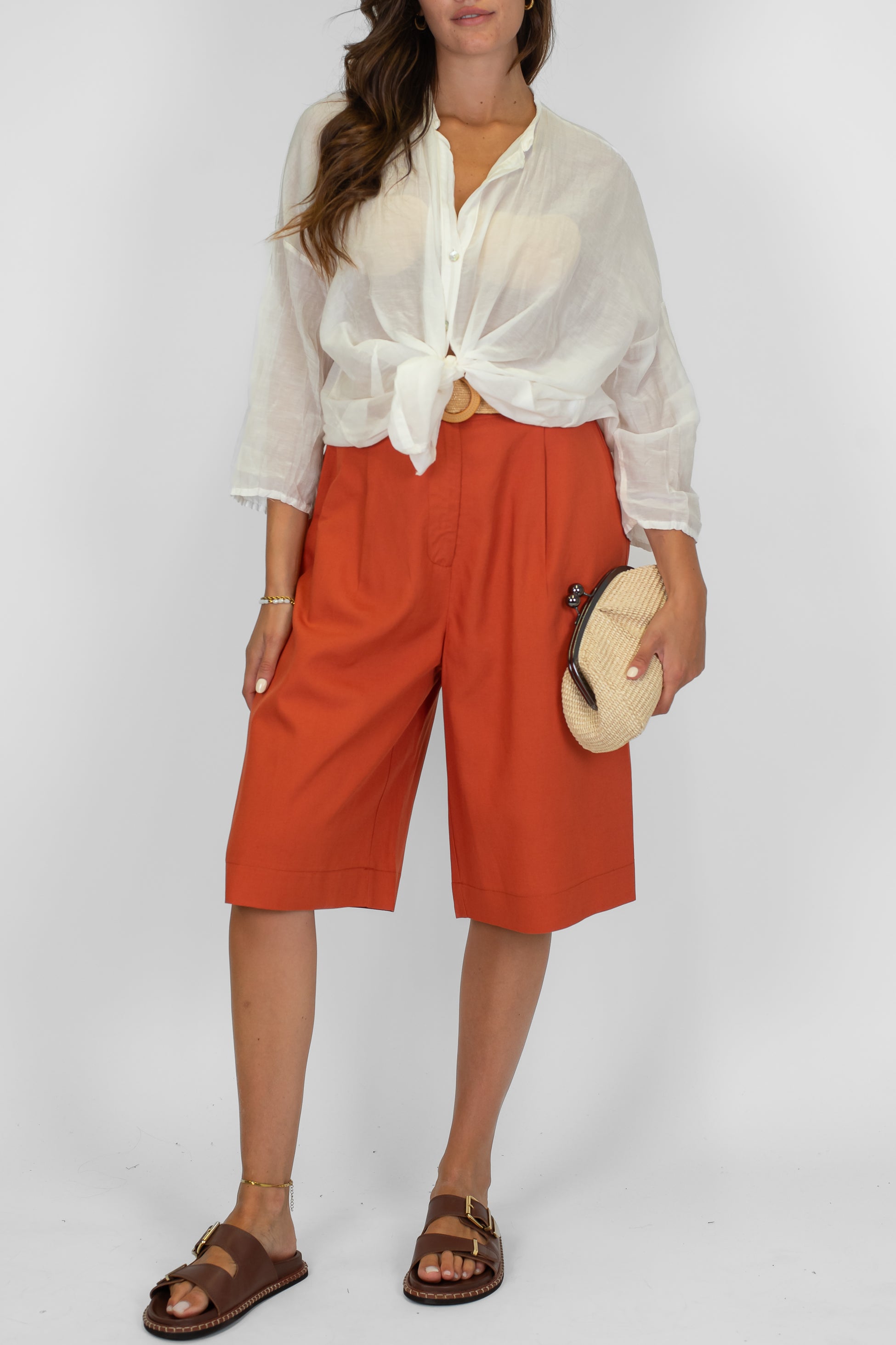 Dixie - Bermuda con pinces in misto lino