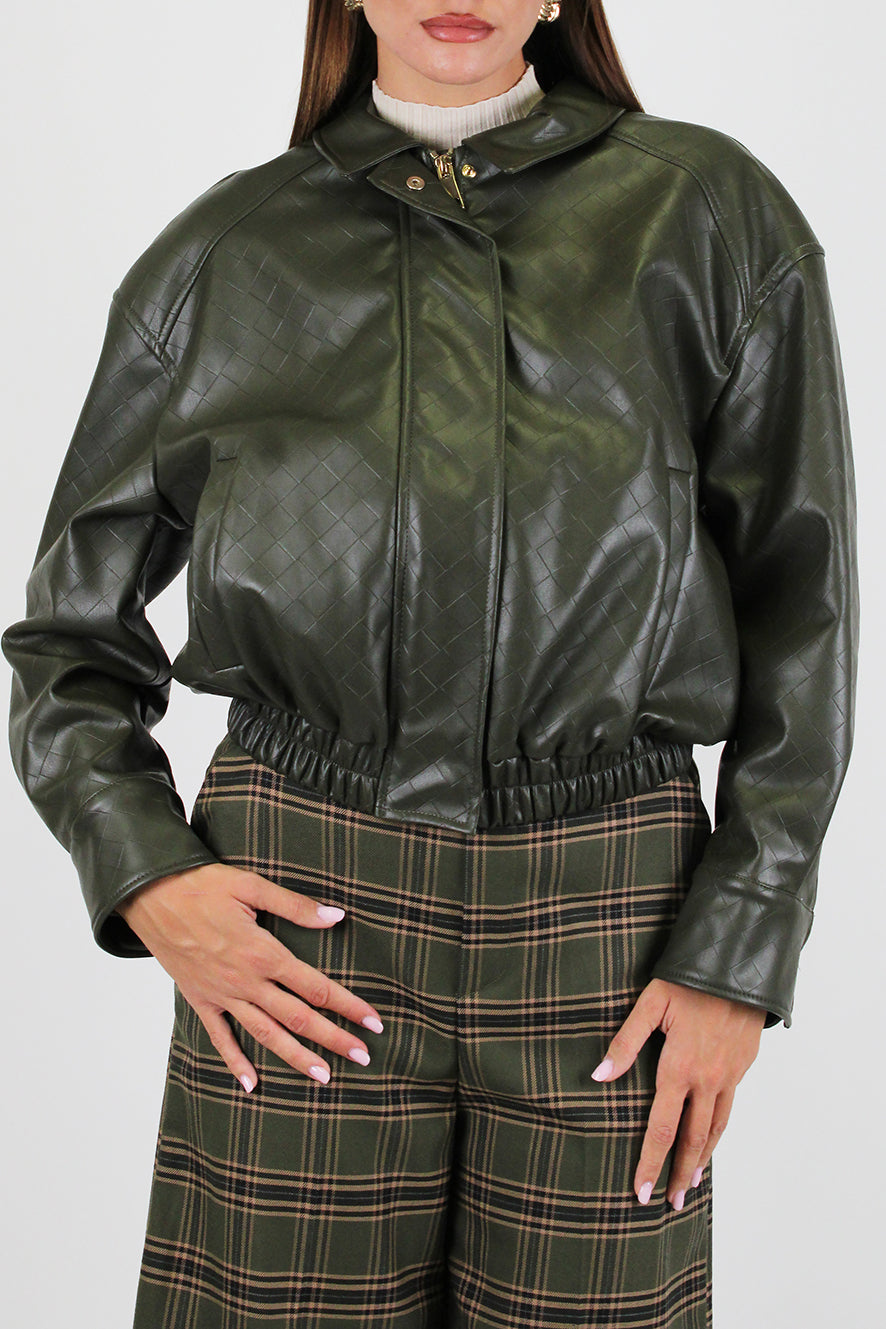Motel - Bomber crop in ecopelle fantasia intrecciata con chiusura a zip a scomparsa