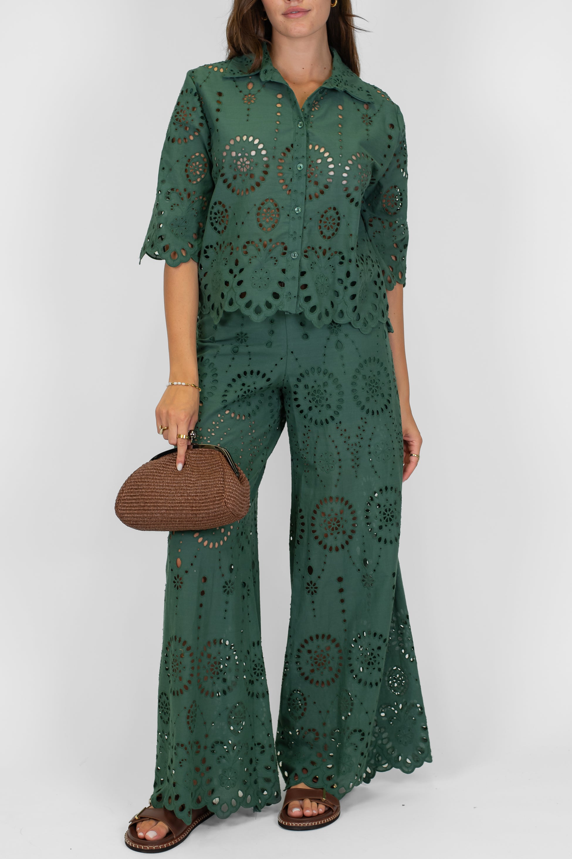 Tensione in - Pantaloni palazzo in pizzo san gallo