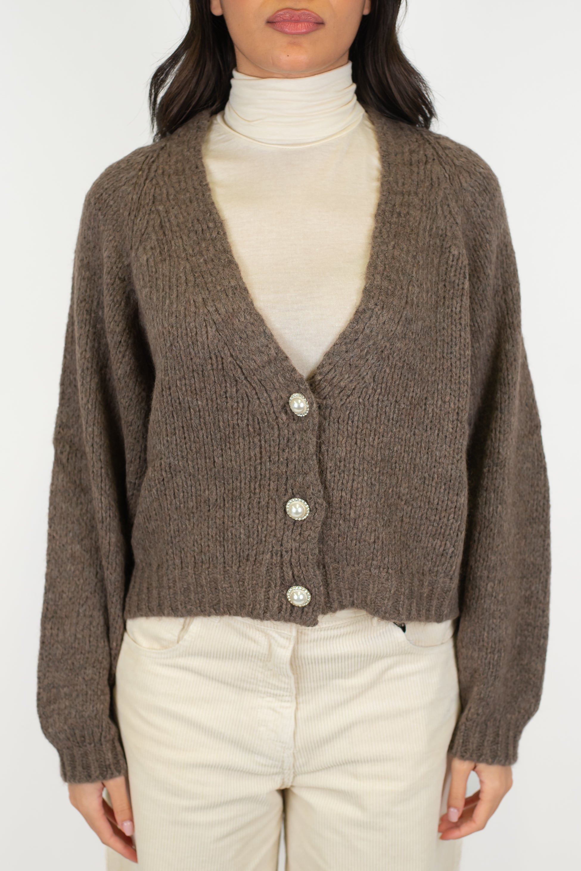 Haveone - Cardigan in misto lana con bottoni gioiello
