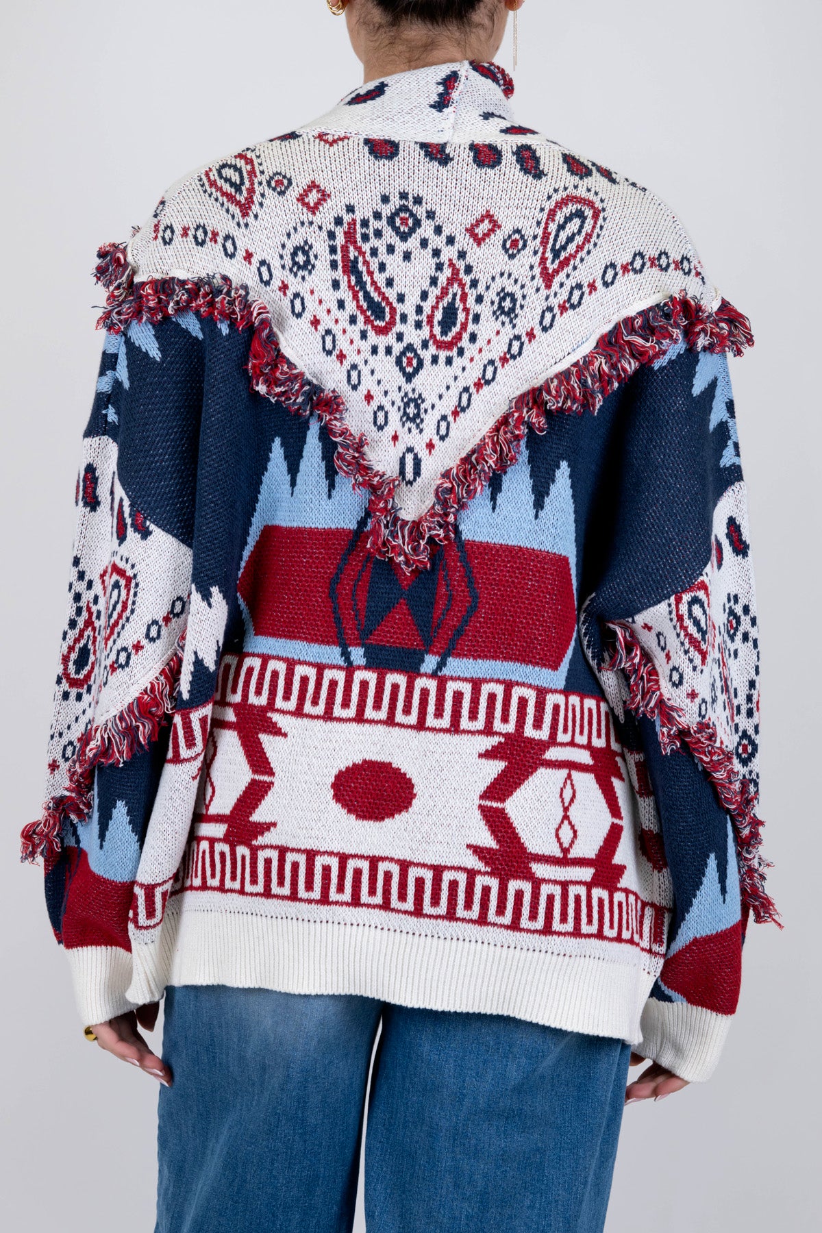 Tensione in - Cardigan fantasia astratta profilo con frange