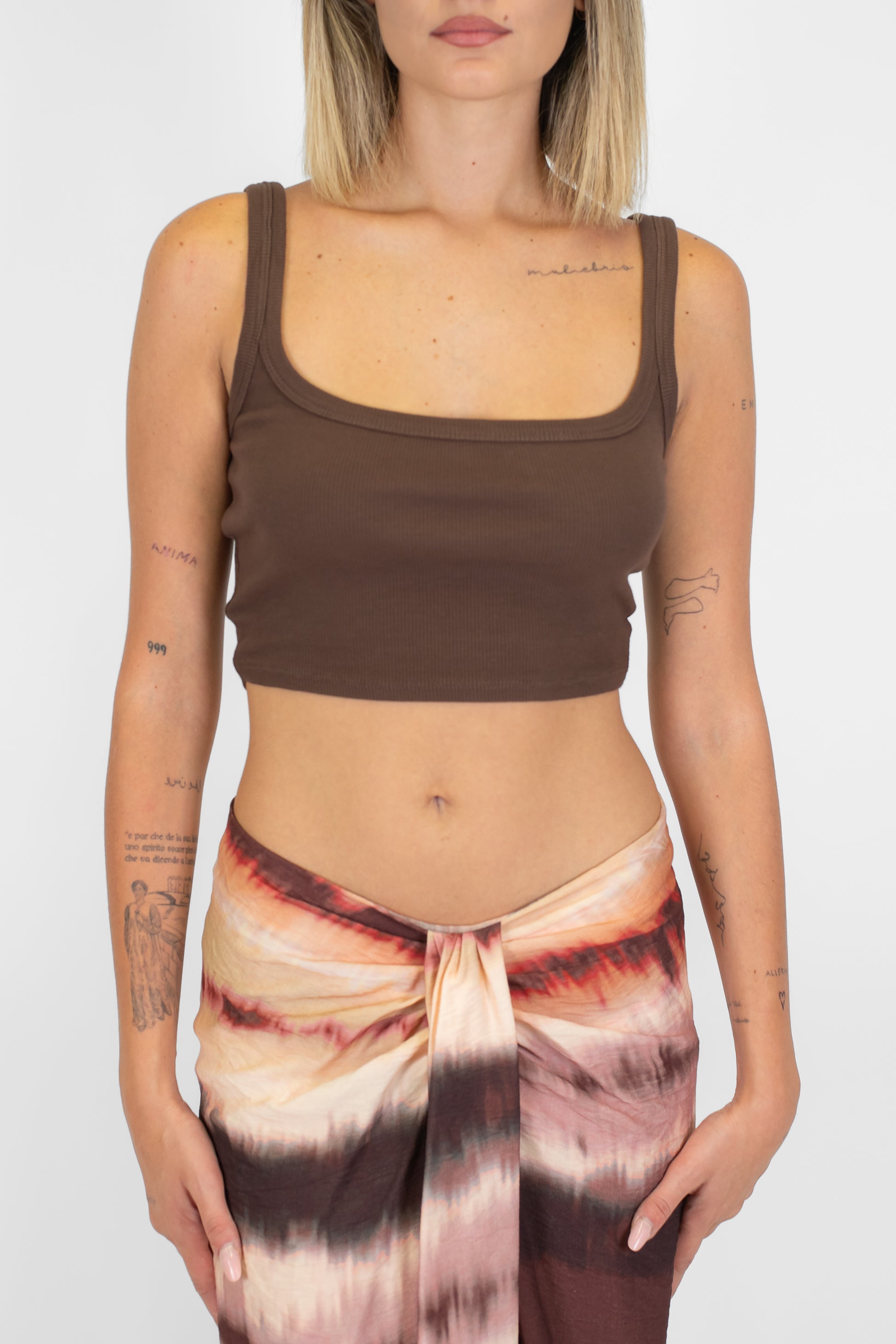 Haveone - Top scollo quadro a costine