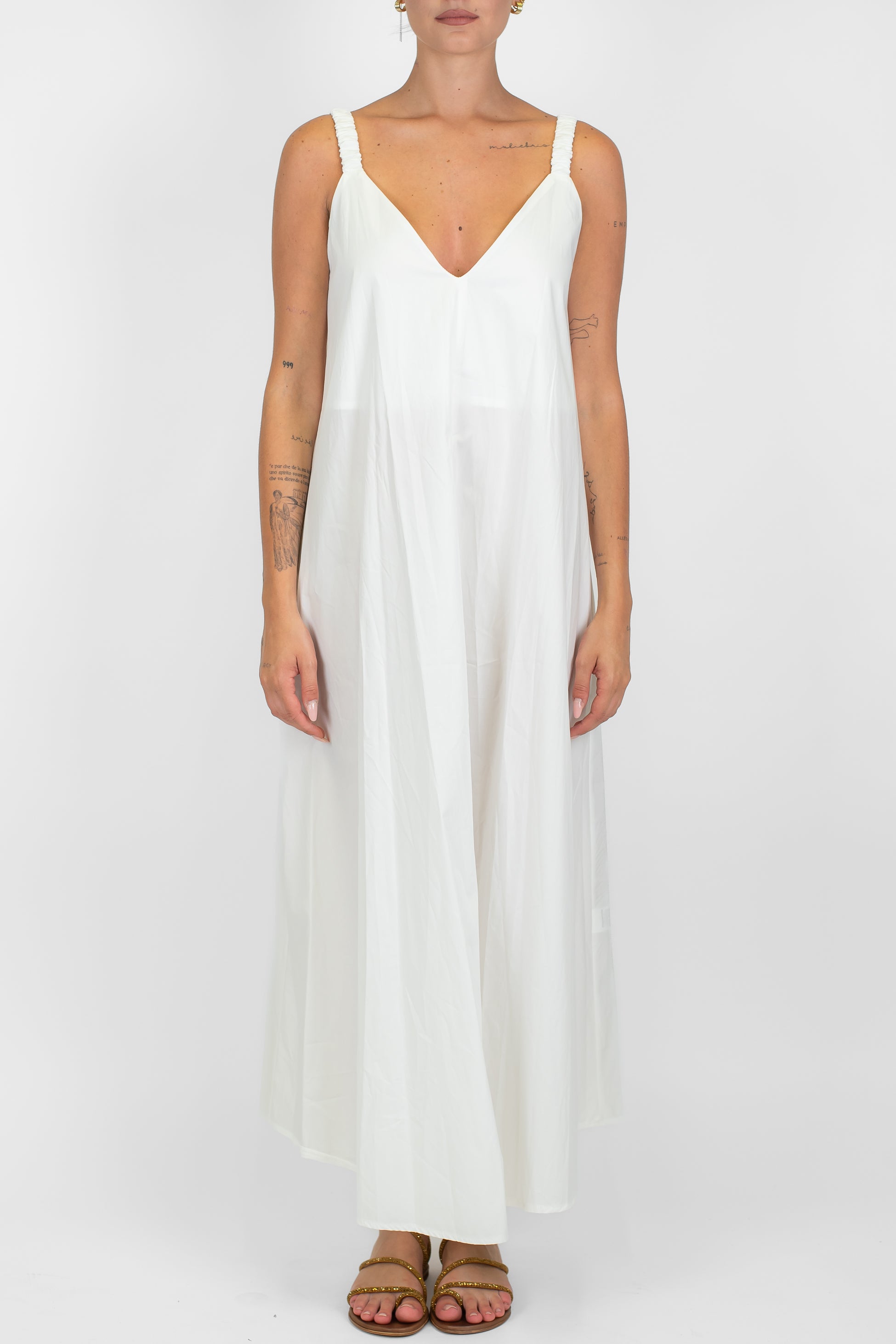 Motel - Abito lungo in cotone con spallina arricciata