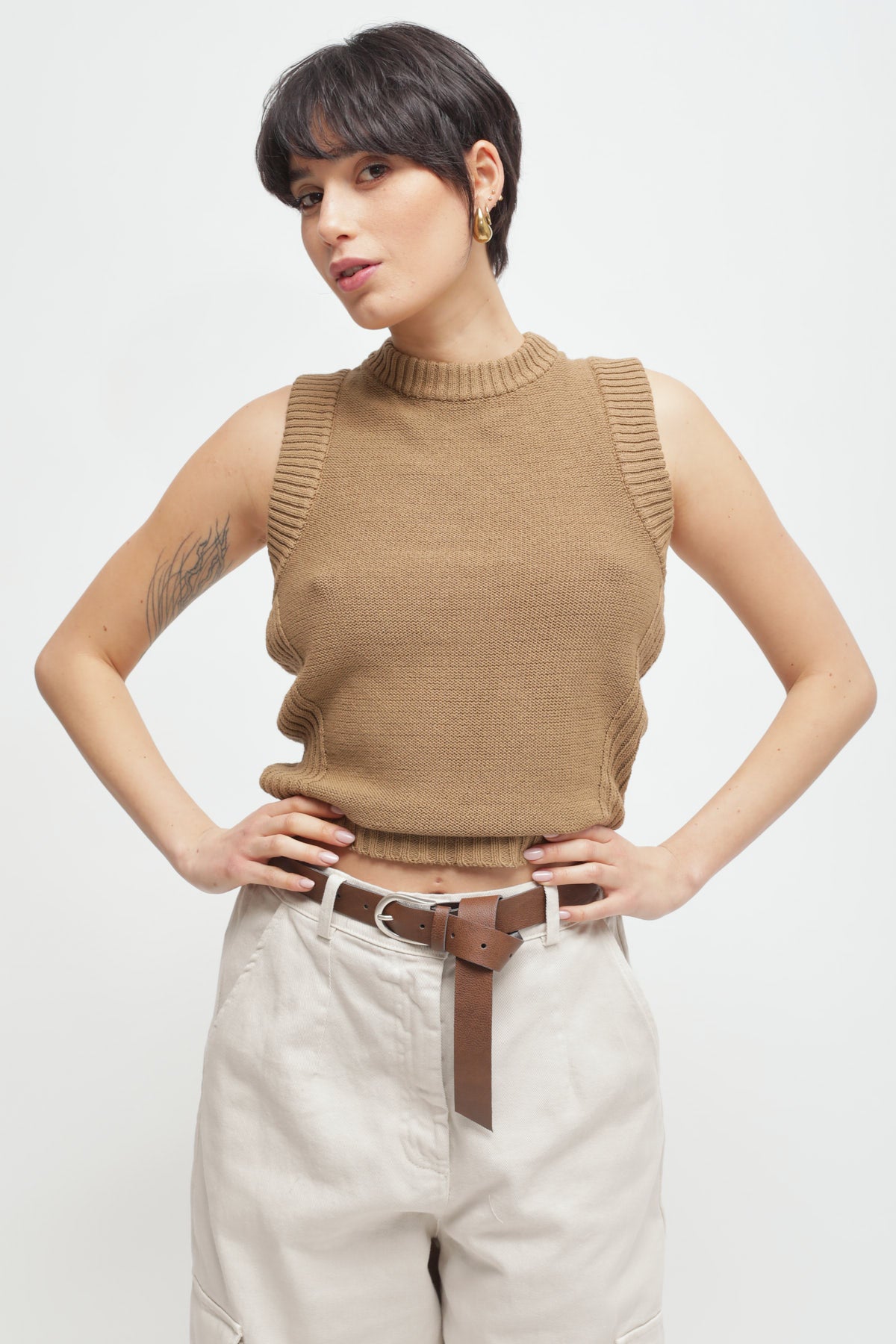 Maryley - Maglia giromaniche a costine in cotone