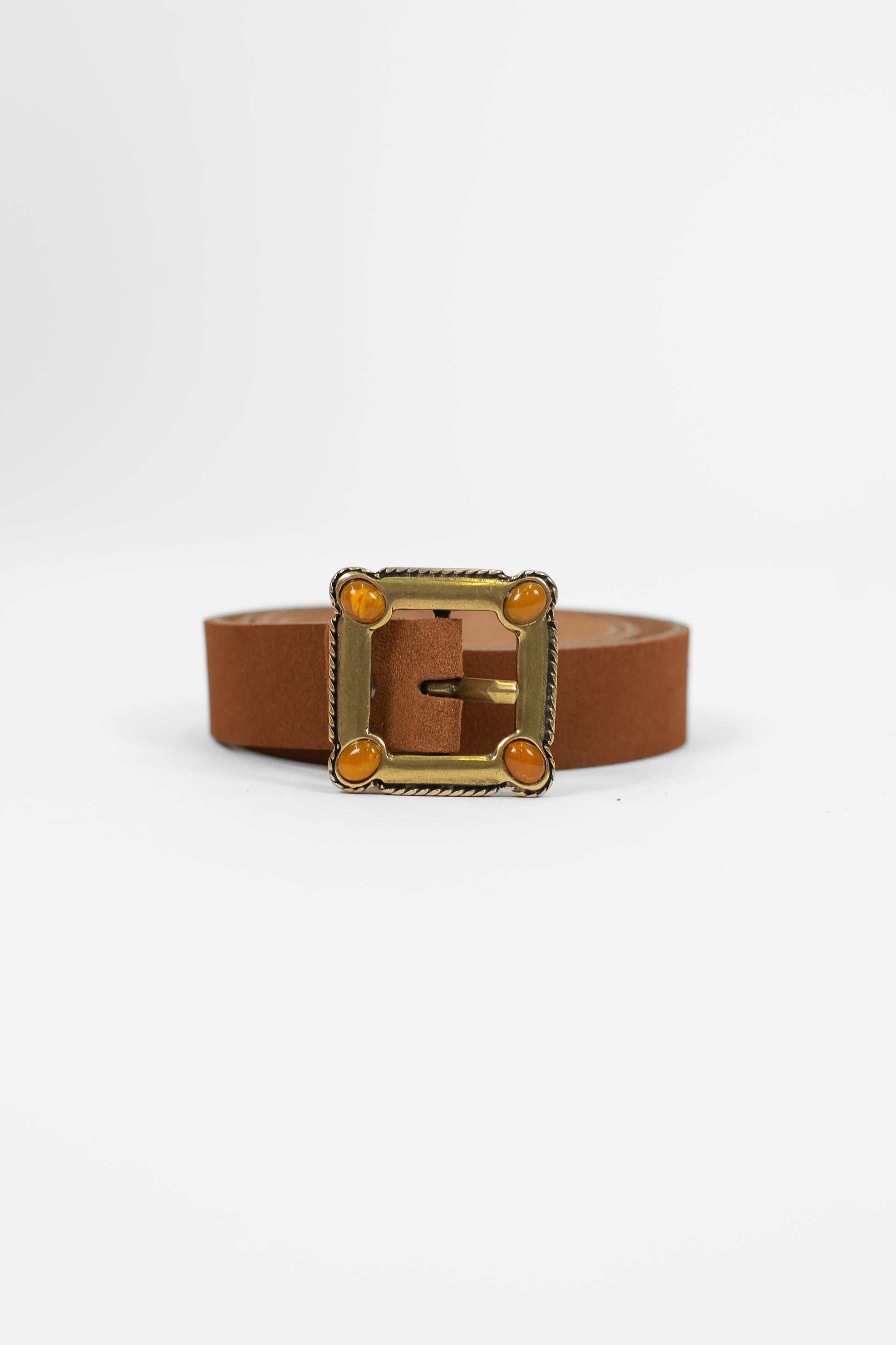 Haveone - Cintura in pelle scamosciata con fibbia quadrata in acciaio con decorazione pietre