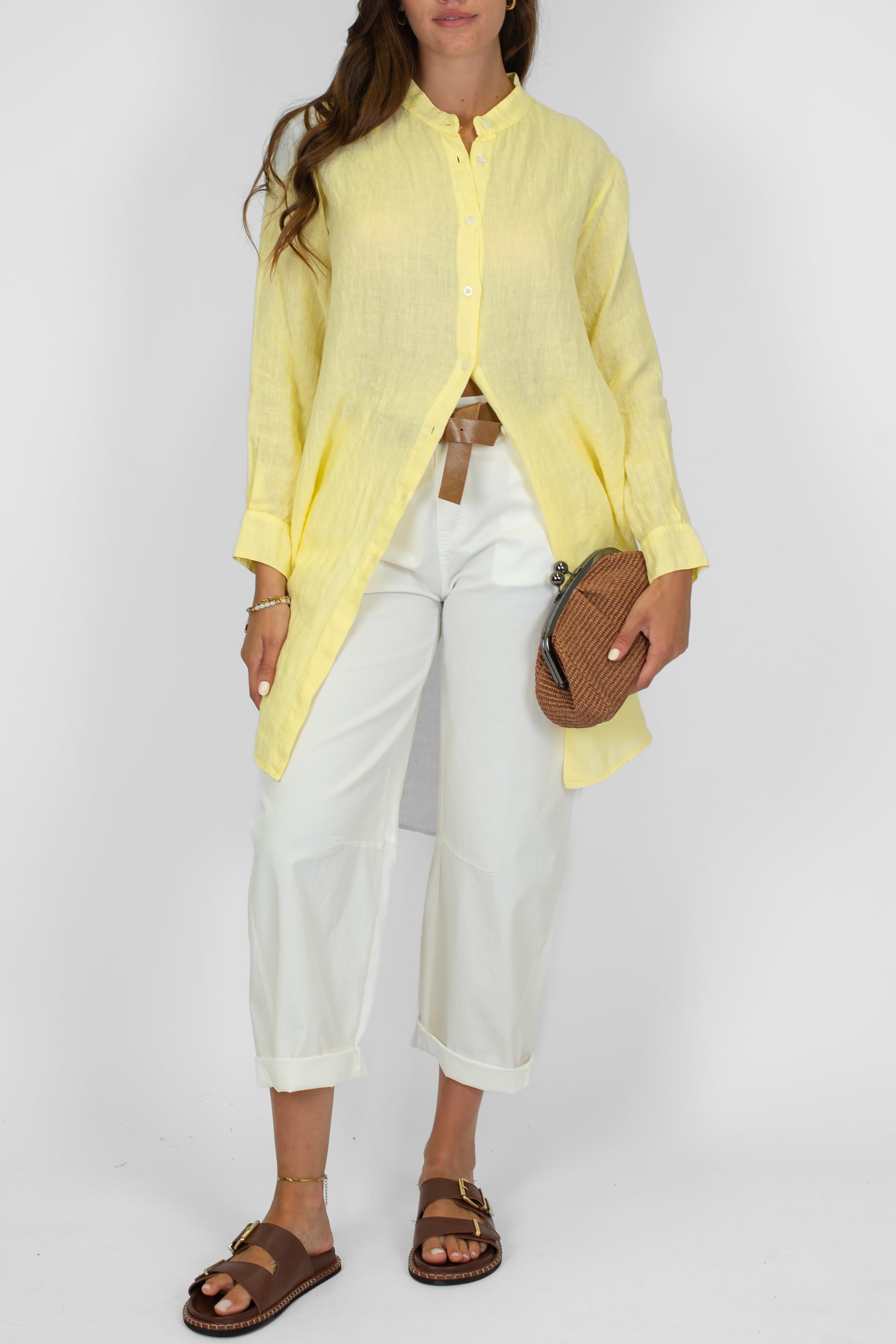 Tensione in - Camicione lungo 100% lino collo coreano