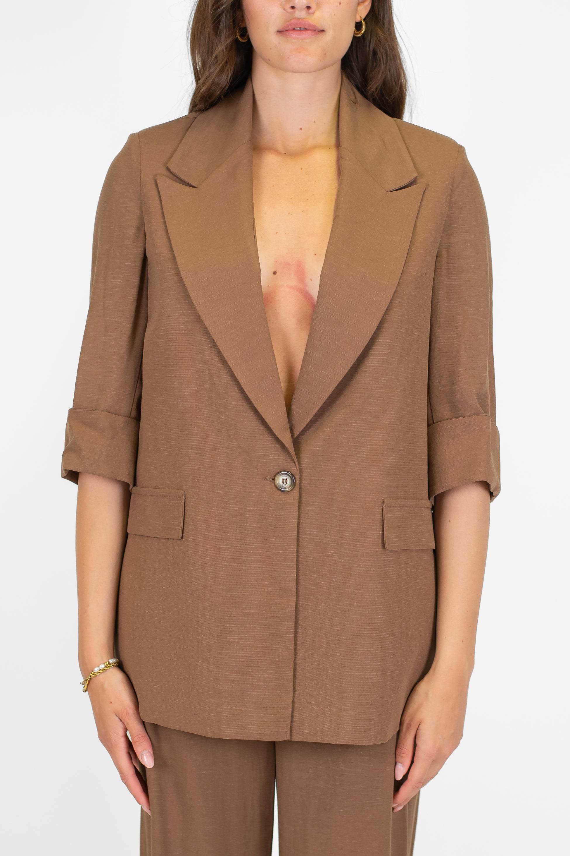 Dixie - Giacca ad un bottone in misto viscosa e lino con rever a lancia