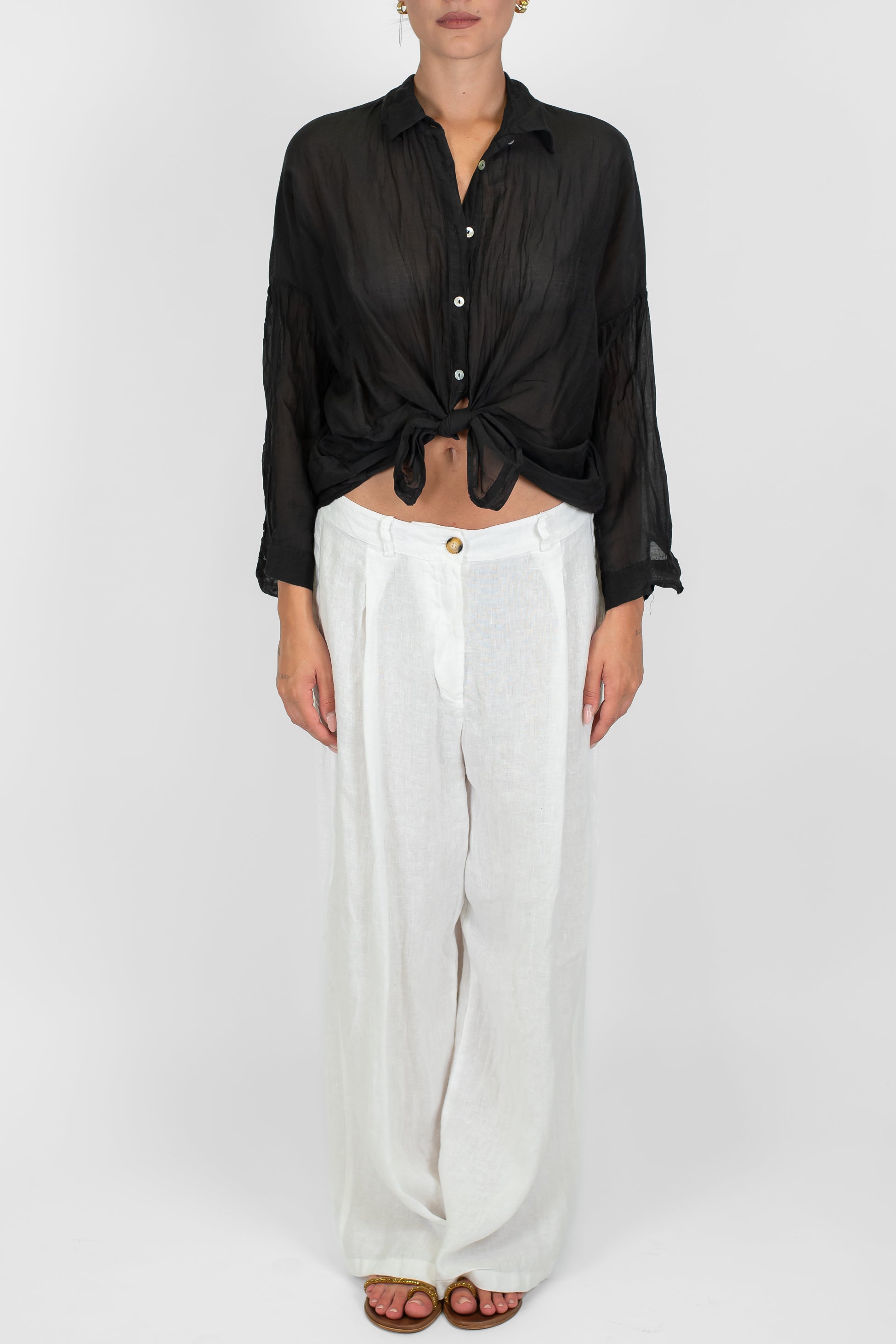 Motel - Camicia tinta unita in misto seta