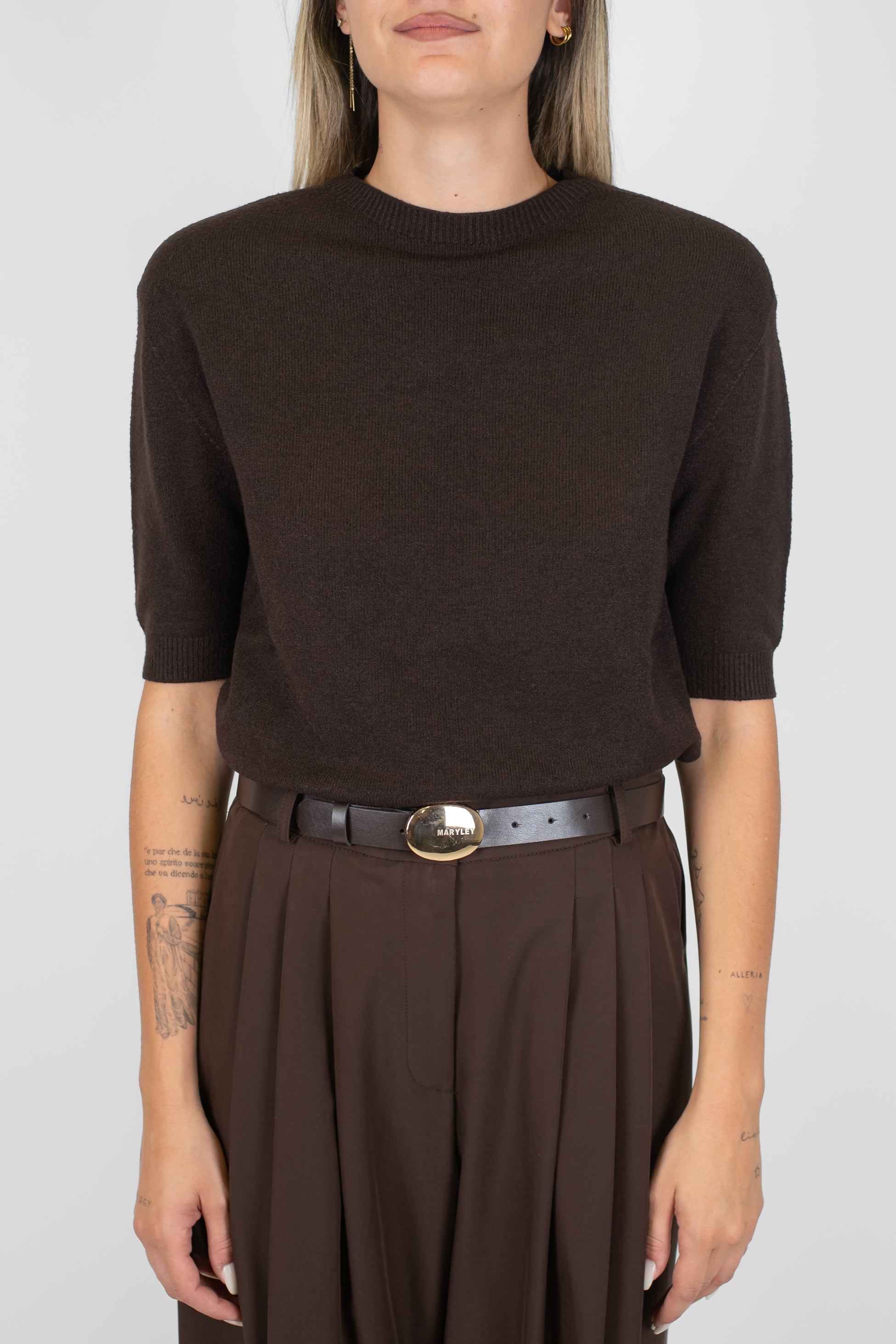 Maryley - Maglia girocollo con manica tre quarti e spalline