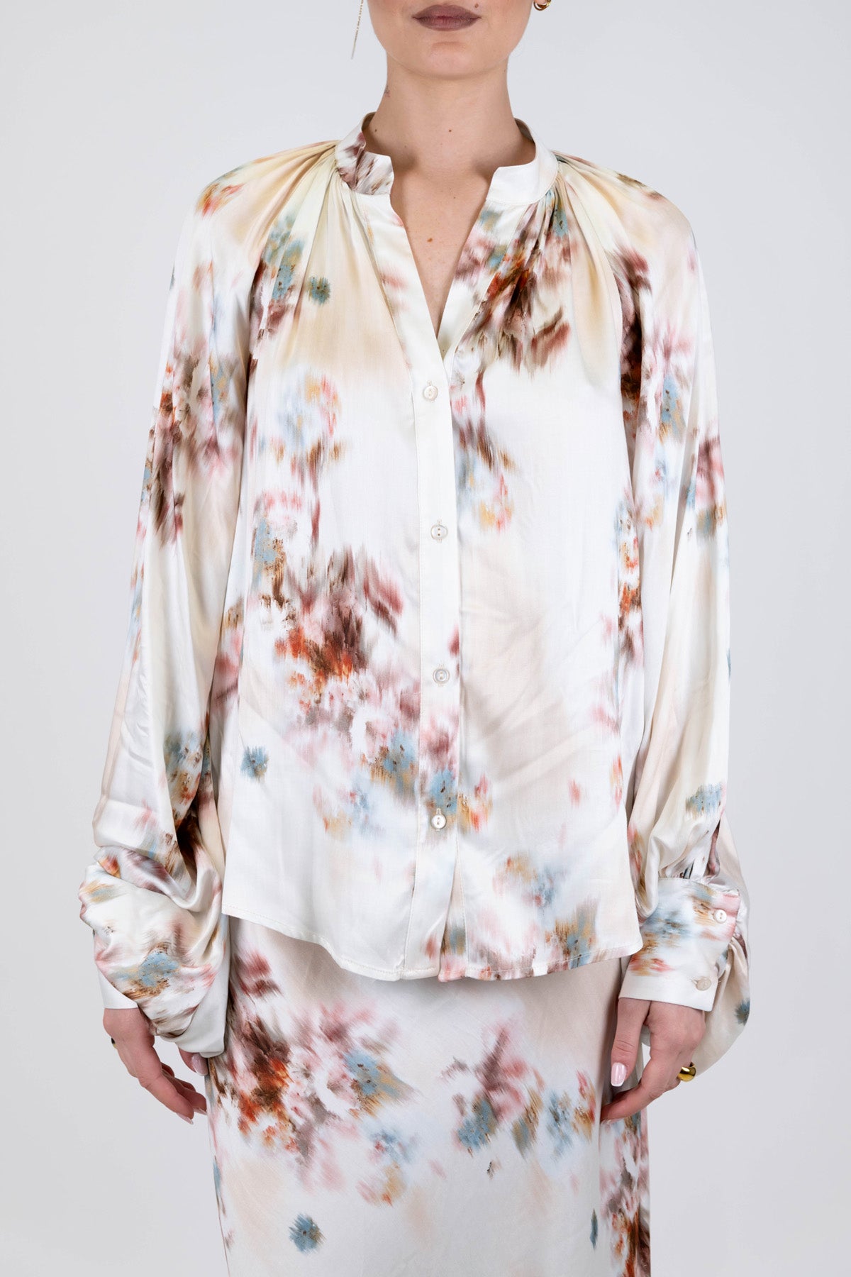 Dixie - Camicia fantasia floreale in viscosa con collo coreano