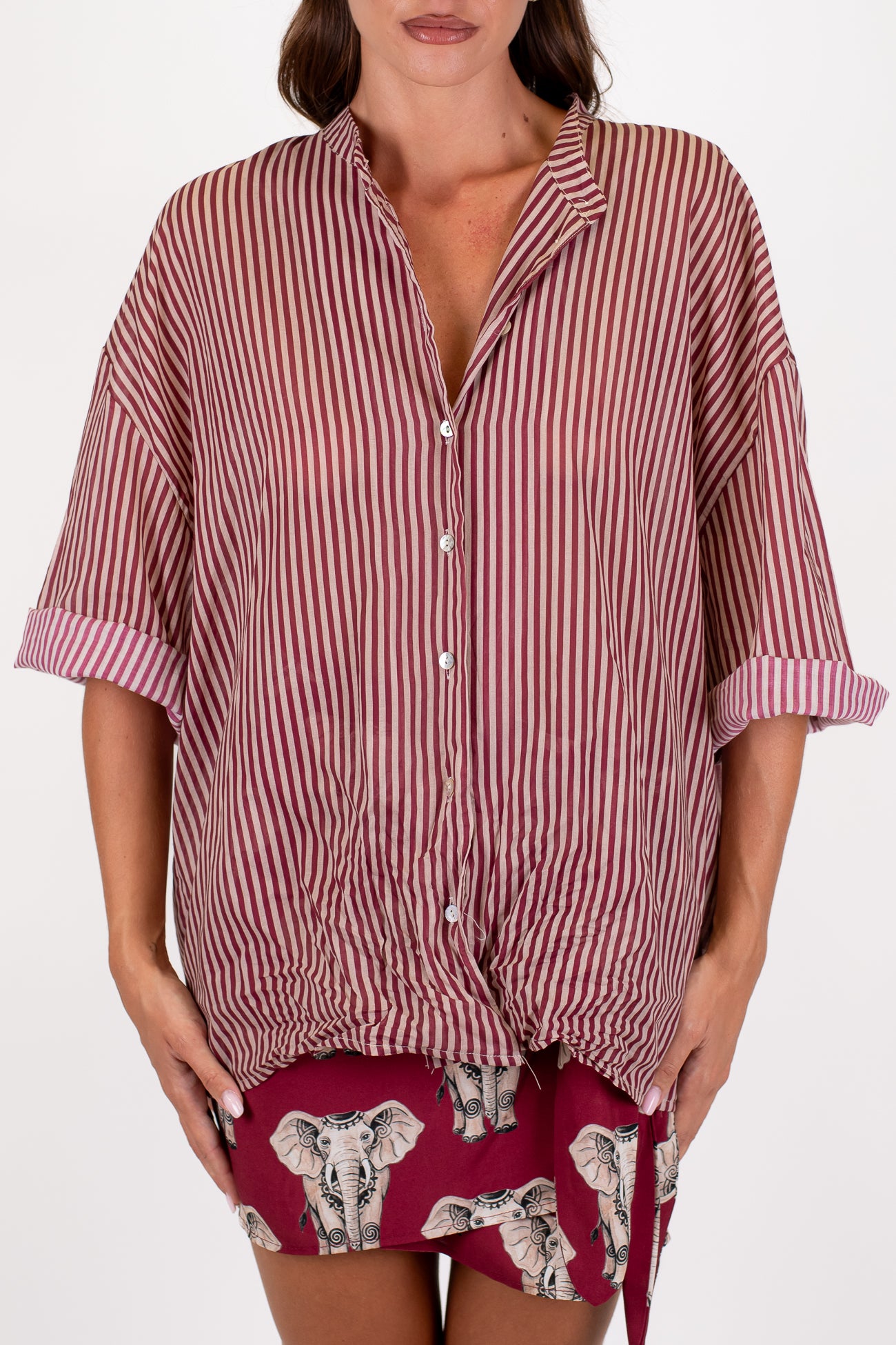 Tensione in - Camicia in misto mussola di cotone e seta a righe