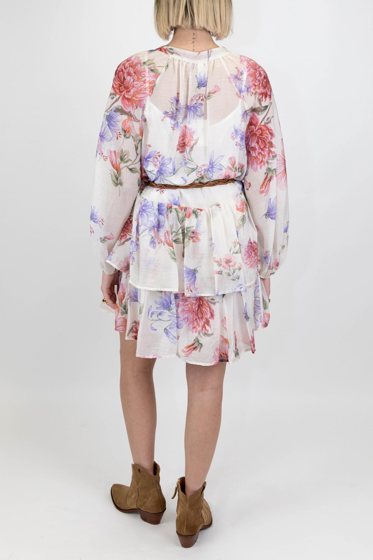 Tensione in - Abito corto fantasia floreale in lyocell con scollo a V e sottanino