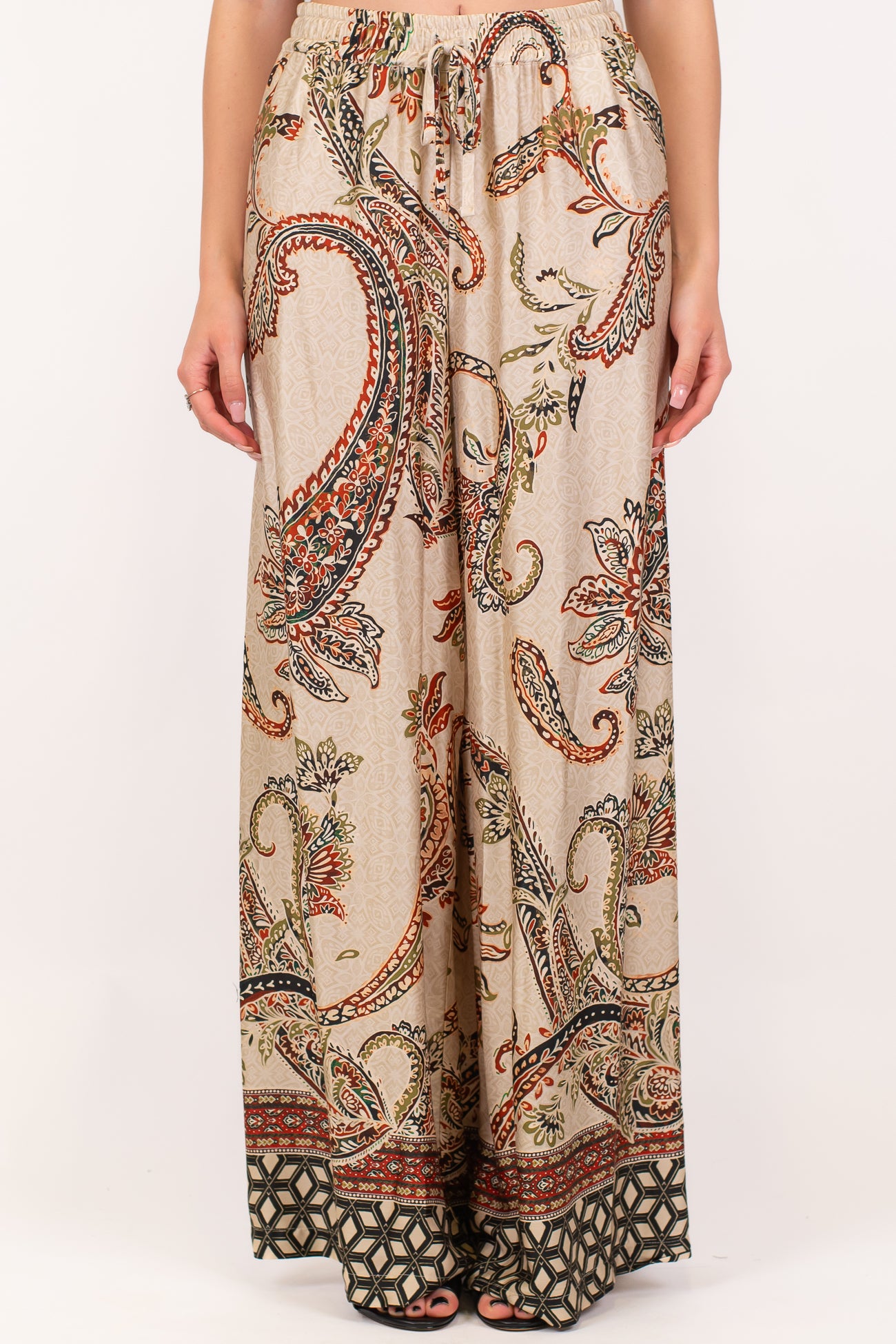 Dixie - Pantalone palazzo fantasia etnica in viscosa con coulisse