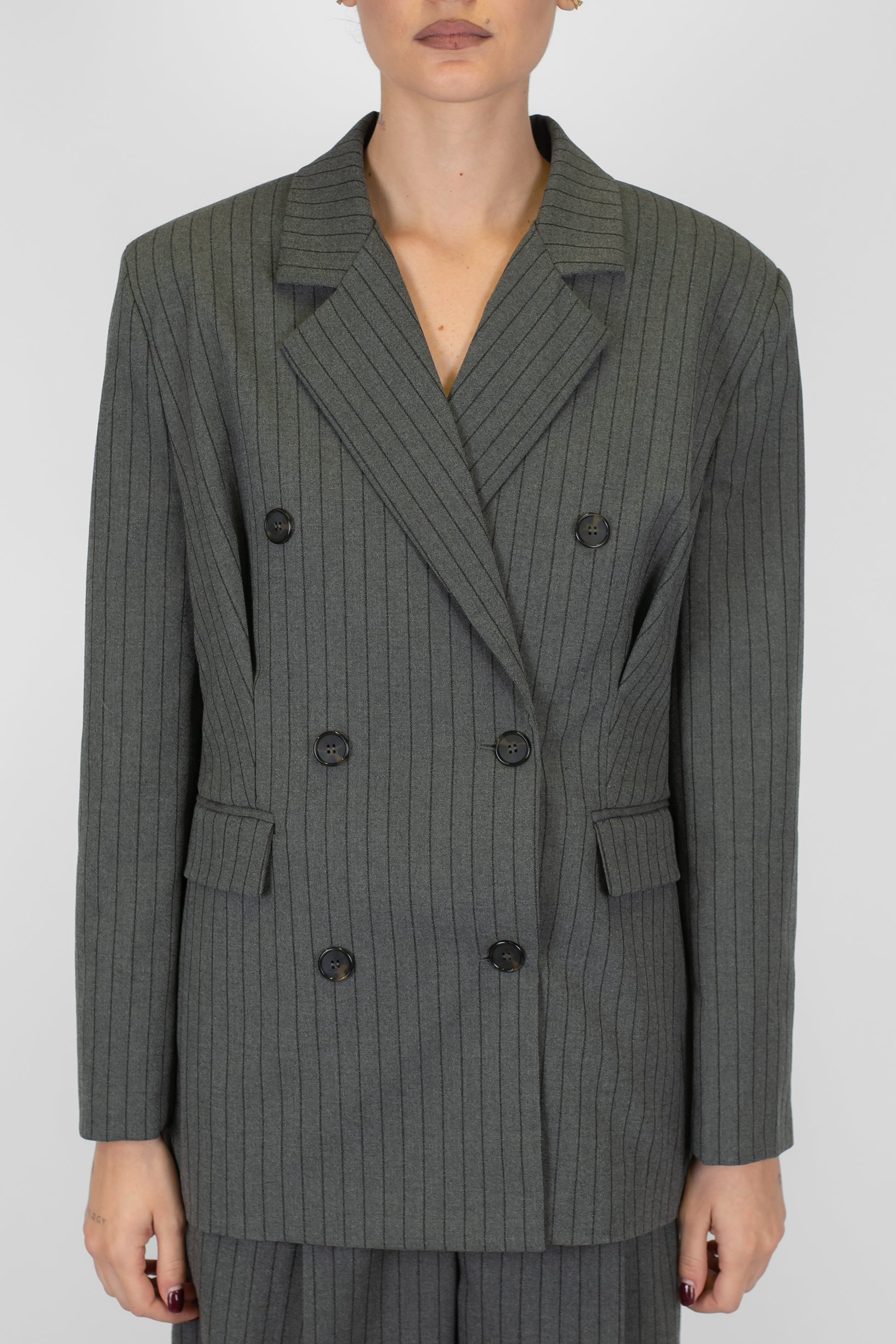 Dixe - Blazer doppiopetto gessato con pinces centrale sul retro