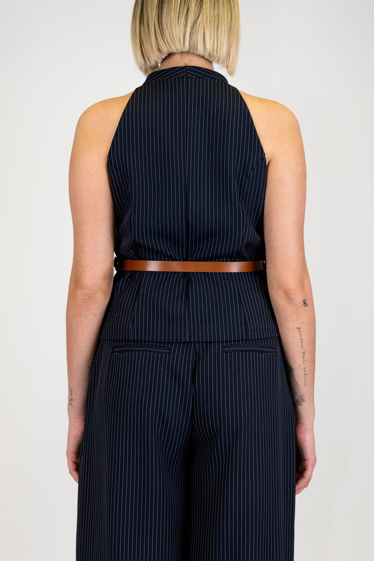 Haveone - Gilet gessato con scollo americano