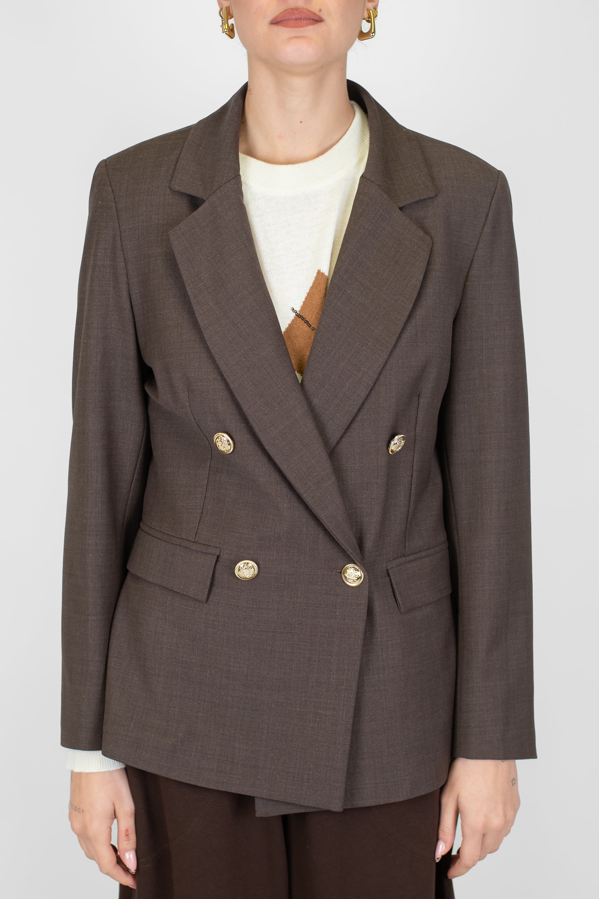 Motel - Giacca doppiopetto in misto lana con spalline e bottoni oro