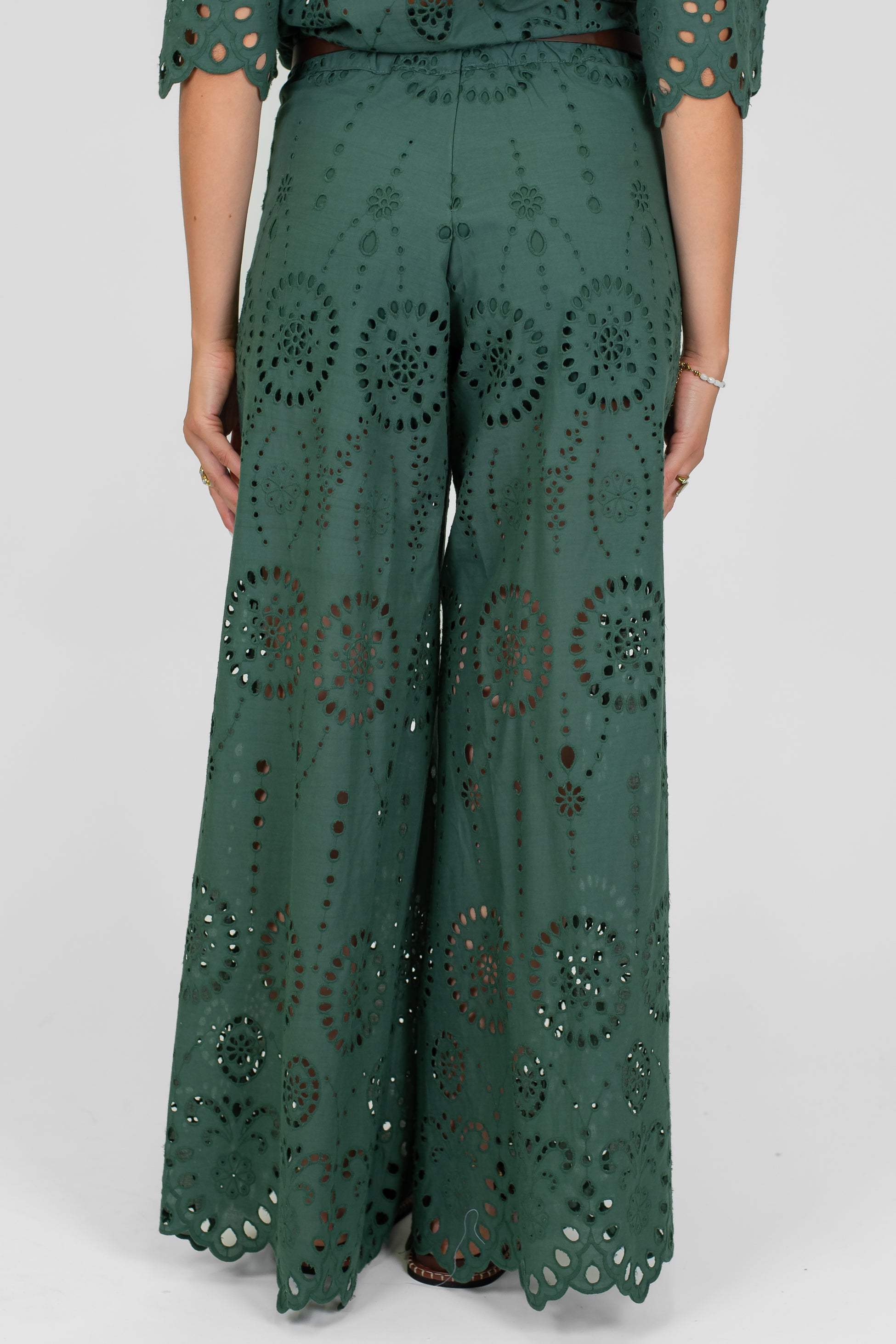 Tensione in - Pantaloni palazzo in pizzo san gallo