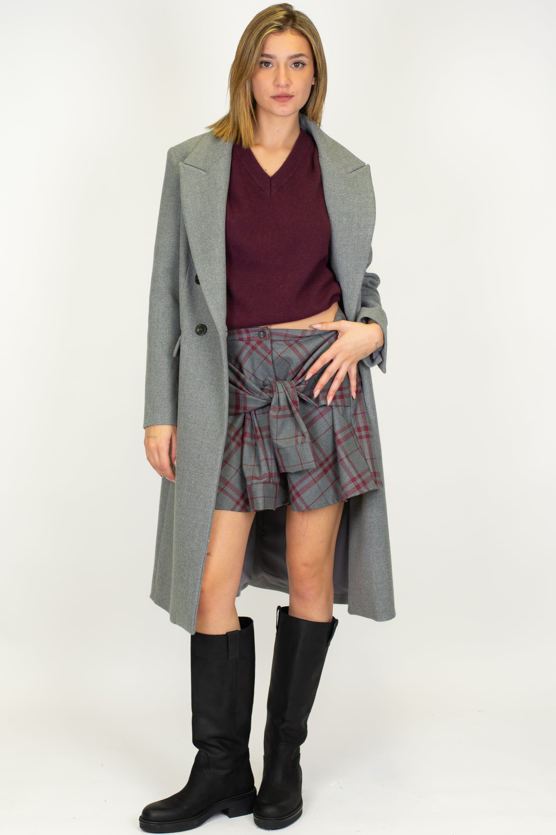 Maryley - Cappotto lungo doppiopetto con rever a lancia